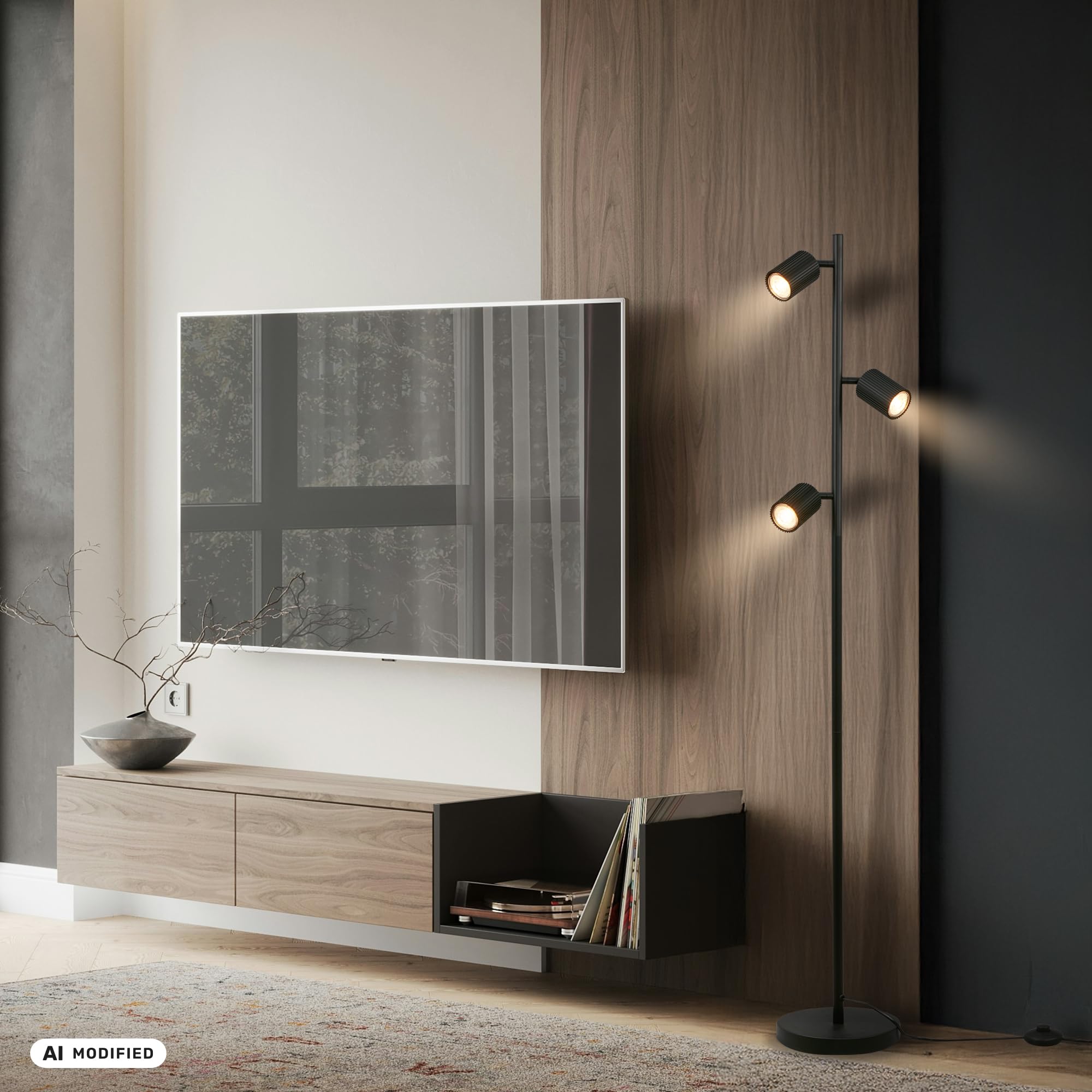 BRILONER - Stehlampe mit Fußtaster, 3x GU10, Schwenkbar, 22x141cm, Schwarz