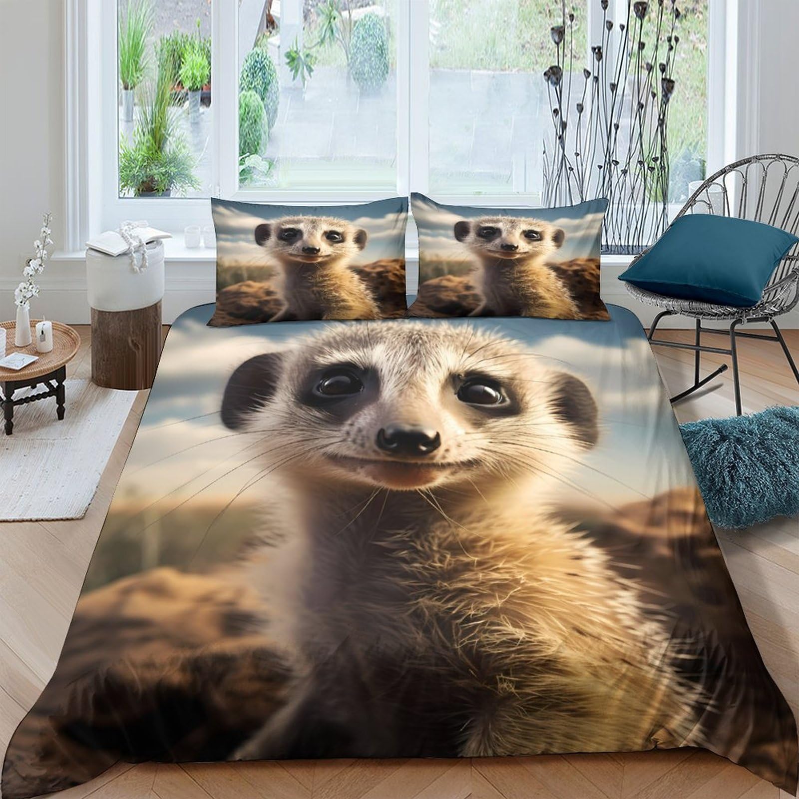 Ctjqhvkz Style-8 3D Printed Meerkat Animal Fitted Sheet Microfiber Soft Brown Wildlife Bed Cover For Bedroom Dorm Decoration Single（135X200cm）