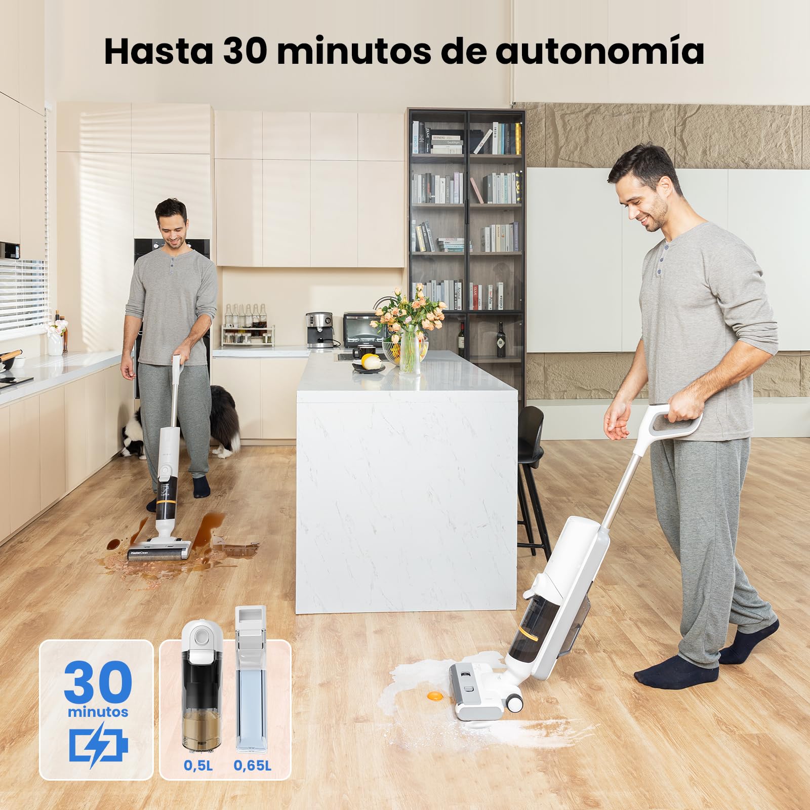 Proscenic Aspiradora Fregadora sin Cable en Seco y Húmedo, Escoba Aspiradora sin Cable, Aspiradora Fregadora sin Cable, Aspiradora Fregona, 1.15 Liters, 62 Decibeles, 3 Velocidades, F10 Pro Blanco