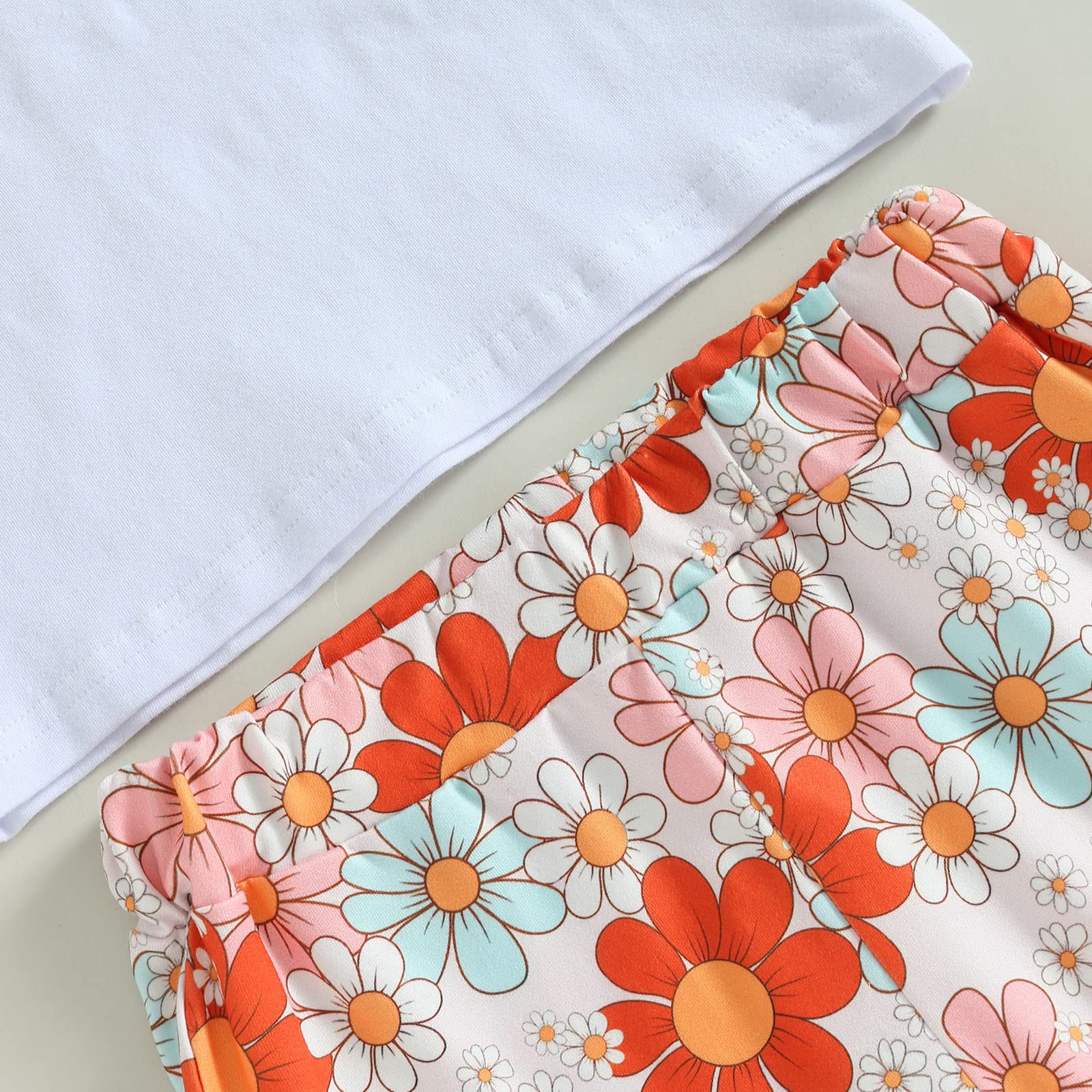 SAYOO Conjunto de 3 piezas de verano para niñas pequeñas, conjunto de cumpleaños con letras y borlas, diseño floral, pantalones largos acampanados