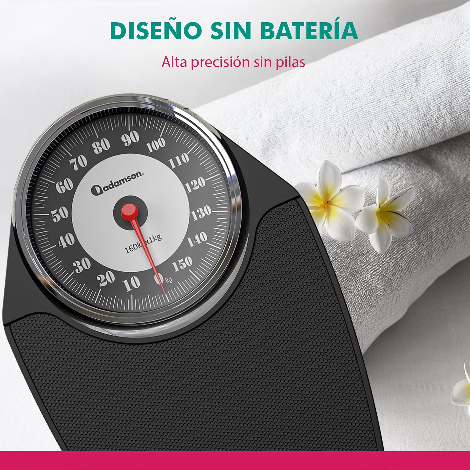 Adamson A24 - Báscula de baño analógica - NUEVO - Hasta 160 kg - Números grandes y base antideslizante - Balanzas para baño de alta precisión - 20 años de garantía - Para casa, dormitorio