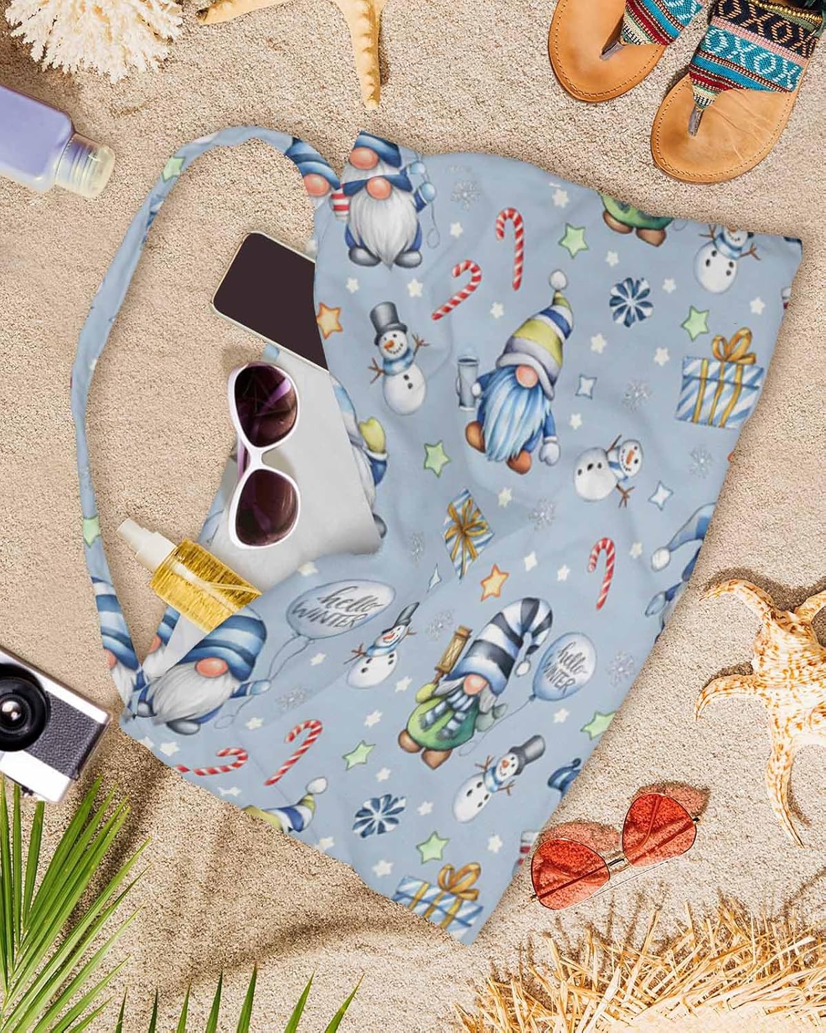 Christmas Blue Beach Pool Patio Lounge Chaise Chair Cover Towel with Pockets,Absorbent & Quick Dry Microfiber Towel Cover Bag Summer Accessories for Sunbathing Winter Snowman Gnomes Snowflake Deer