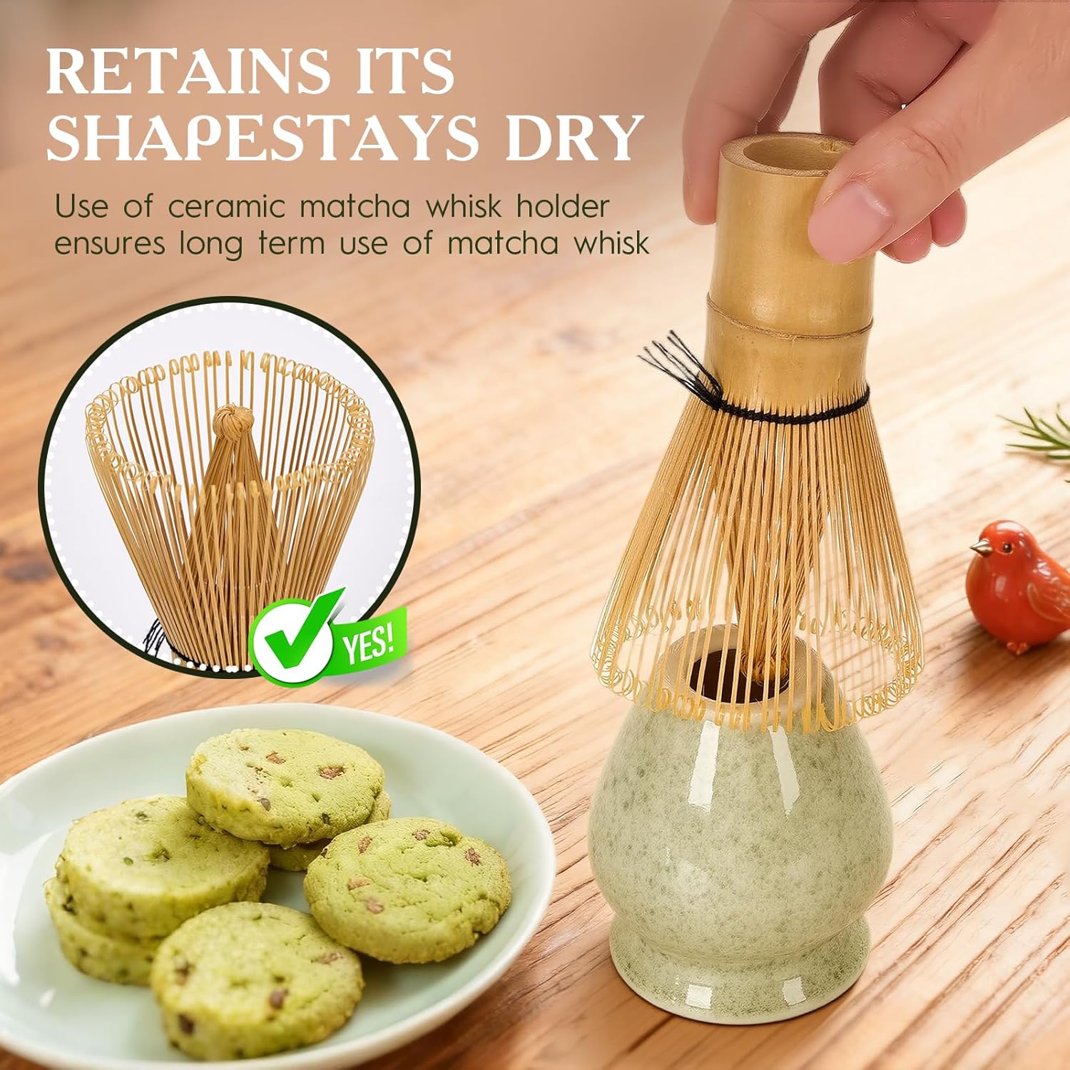 Lapzuli Japanese Matcha Whisk Set, 5 Pcs Matcha Tea Kit with Ceramic Bowl, Bamboo Whisk, Sieve, Spoon & Holder, Matcha Tools for Latte, Ideal Gift (Matcha Green)