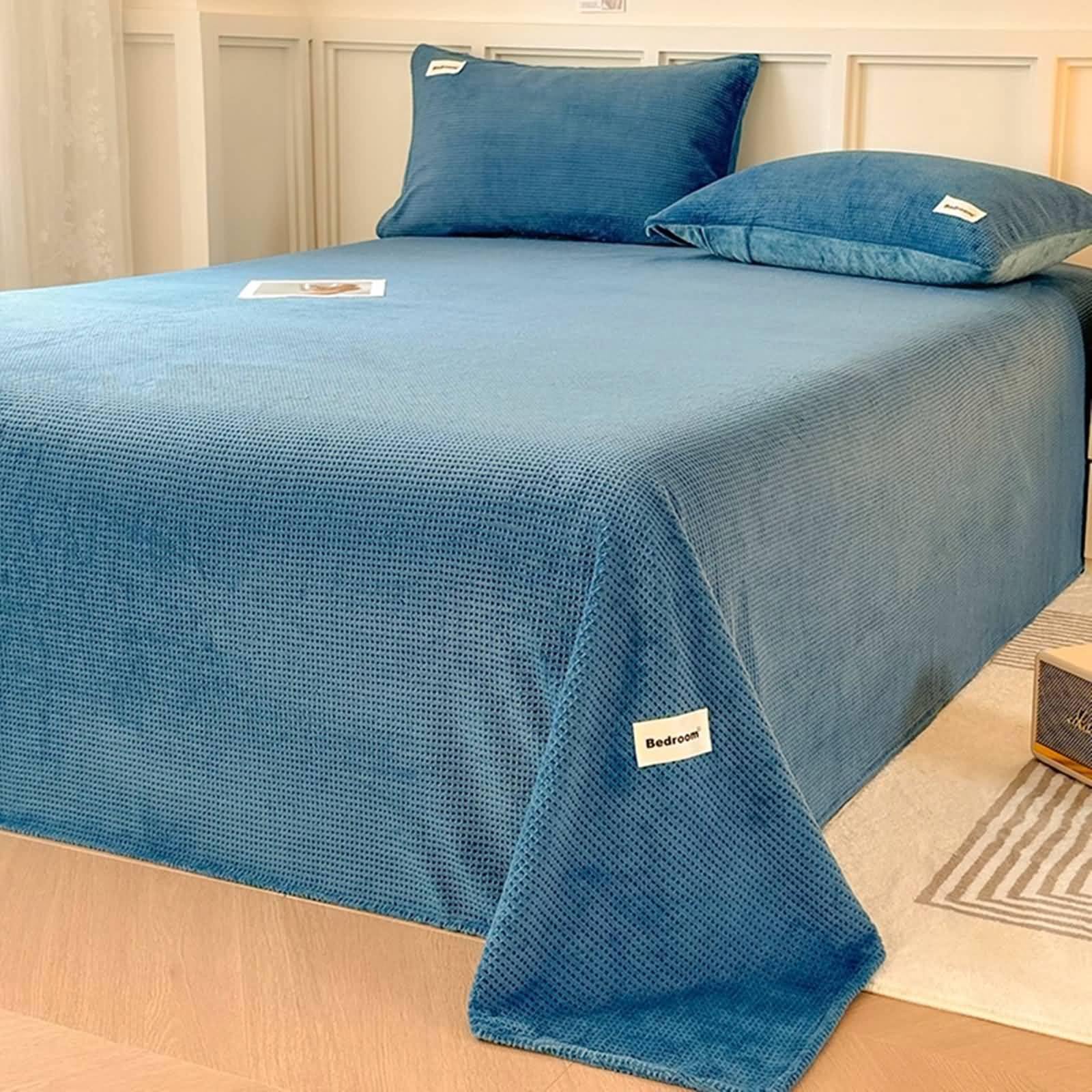 Pack de 3 Piezas Sábanas de Verano Encimera Terciopelo de Leche Suave, Color Sólido, 160 x 230 CM + 2 Fundas de Almohada, Sábanas de Verano Encimera Azul Marino