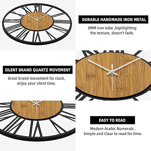 Miniatura 9 de 1st owned Reloj de pared para decoración del hogar, reloj de pared de madera azul de 16 pulgadas, funciona con pilas, silencioso, sin tictac,