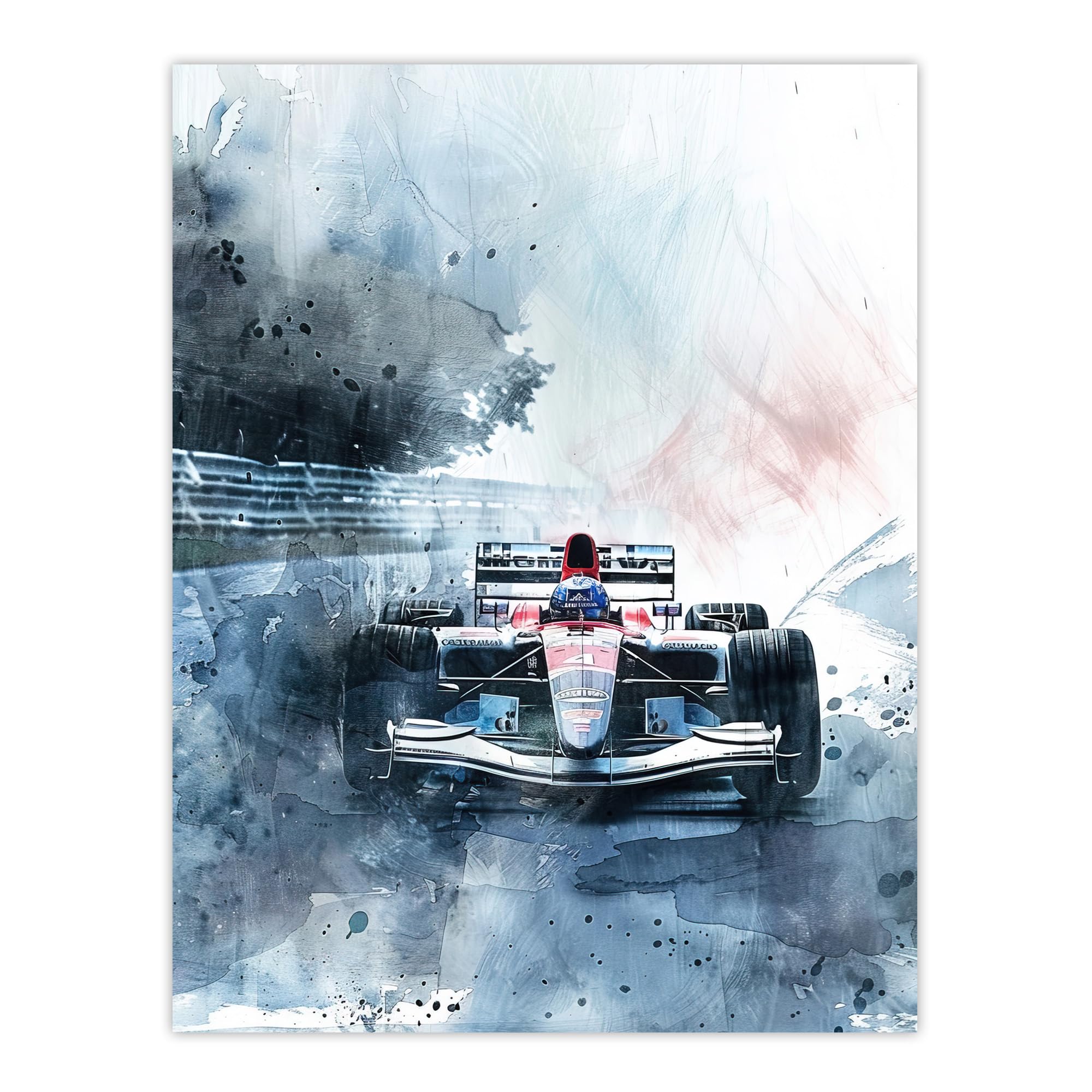 Artery8 Race Car Modern Watercolour Racetrack Action Shot Living Room Extra Large XL Wall Art Poster Print
