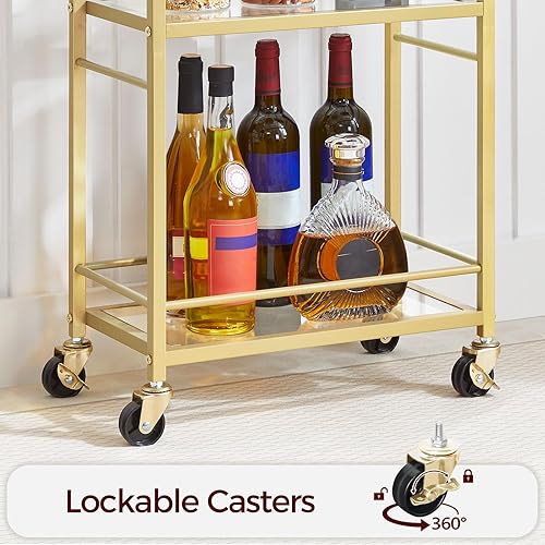 Miniatura 6 de Carrito de bar para el hogar, carrito de bebidas de 3 niveles con ruedas, carrito de servicio de bar en casa, carrito de mini bar para espacio