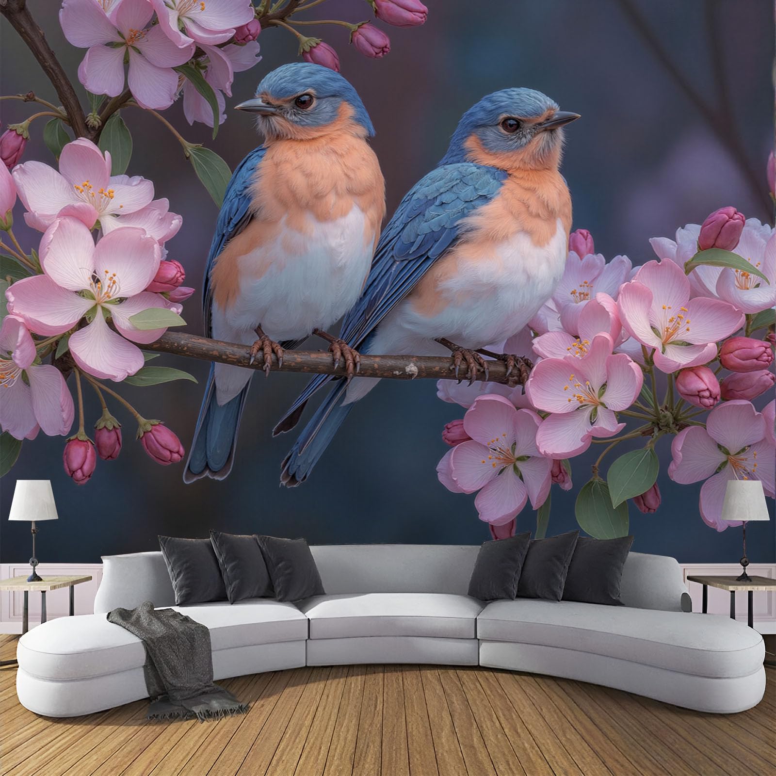 Papier Peint Salon Fleurs et Oiseaux Grand Format Décoration Chambre