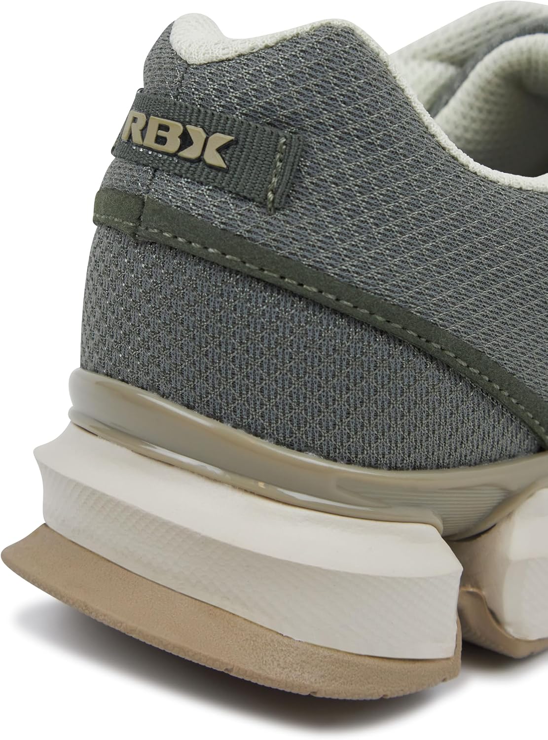 Жакын план view of the heel area of the RBX Active Men's Airy Mesh Athletic Sneaker, showing the RBX logo and cushioning.
