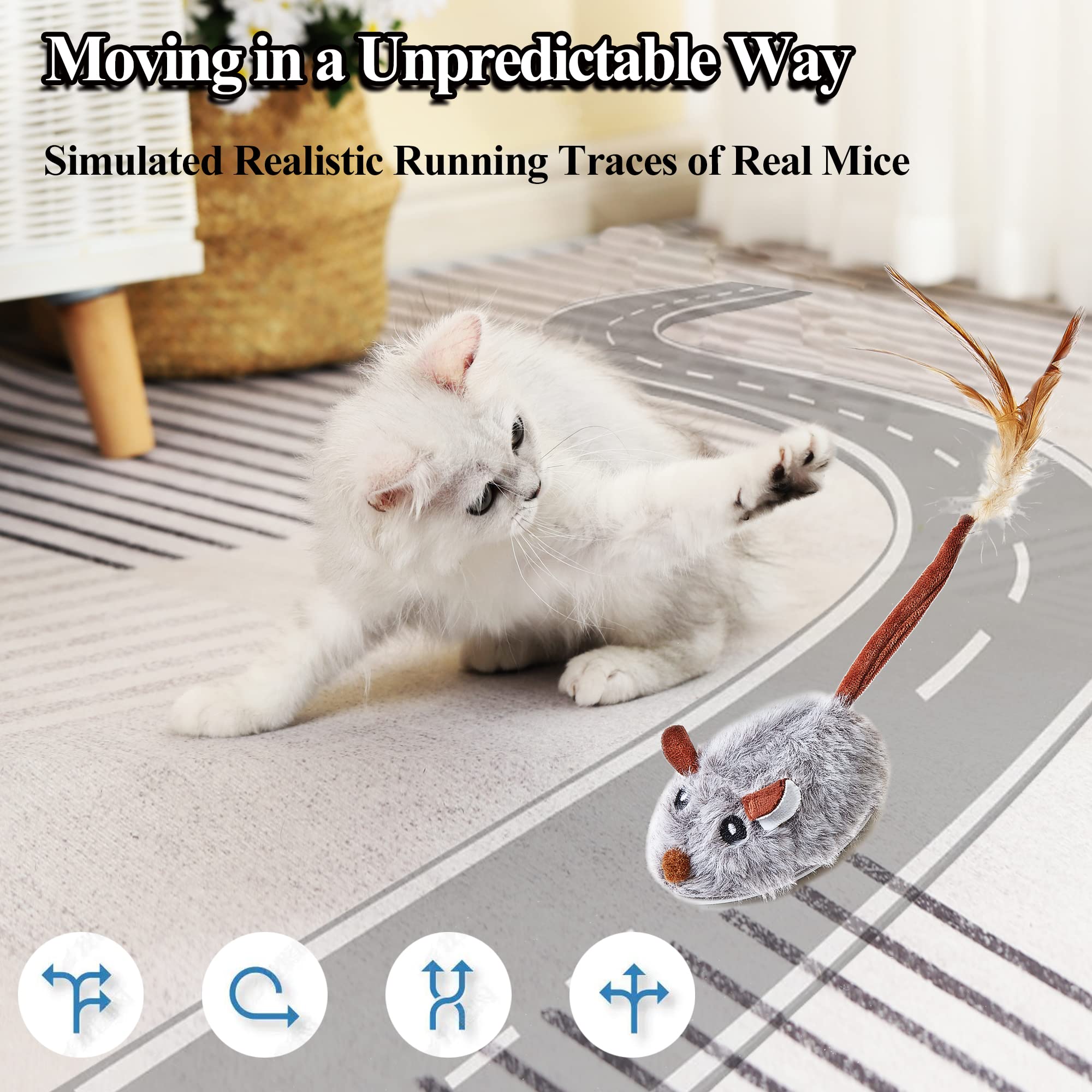 Vealind Giochi Gatto Interattivo- Gioco Gatto Giocattolo per Gatti Interattivi con Piume, USB Ricaricabile Automatica Spostamento del mouse (Grigio)