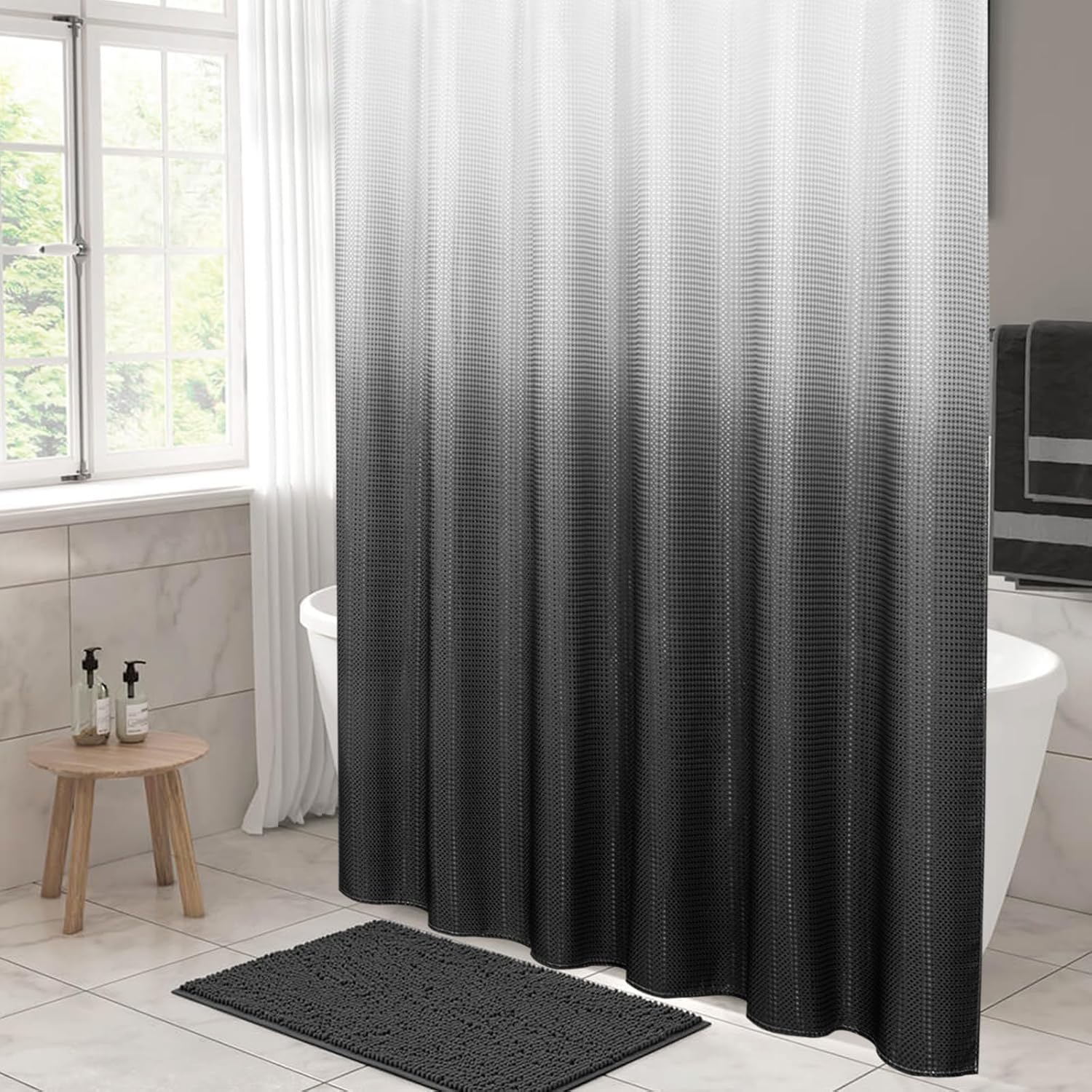 HOMETHREADS Embrace Luxury with Our 6-Feet Long Premium Polyester Shower Curtain with 12 Hooks for a Lavish Bathroom Ambiance | Stylish, Splendid, and Perfectly Sized (Grey_Leaf, 180x200cm) — Amazon image 24
