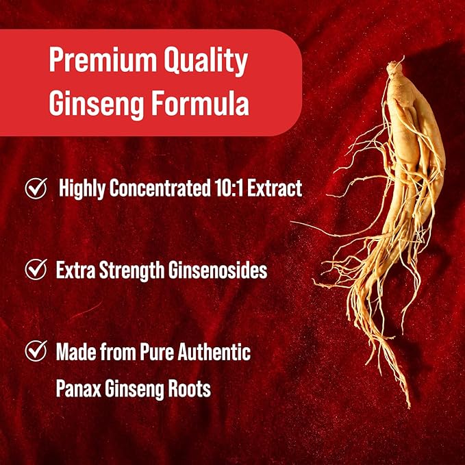 NutraChamps Korean Red Panax Ginseng Capsules | Extra Strength Ginsenosides for Energy, Focus, Performance, Vitality & Immune Support | Korean Ginseng Root Extract (120, Red)