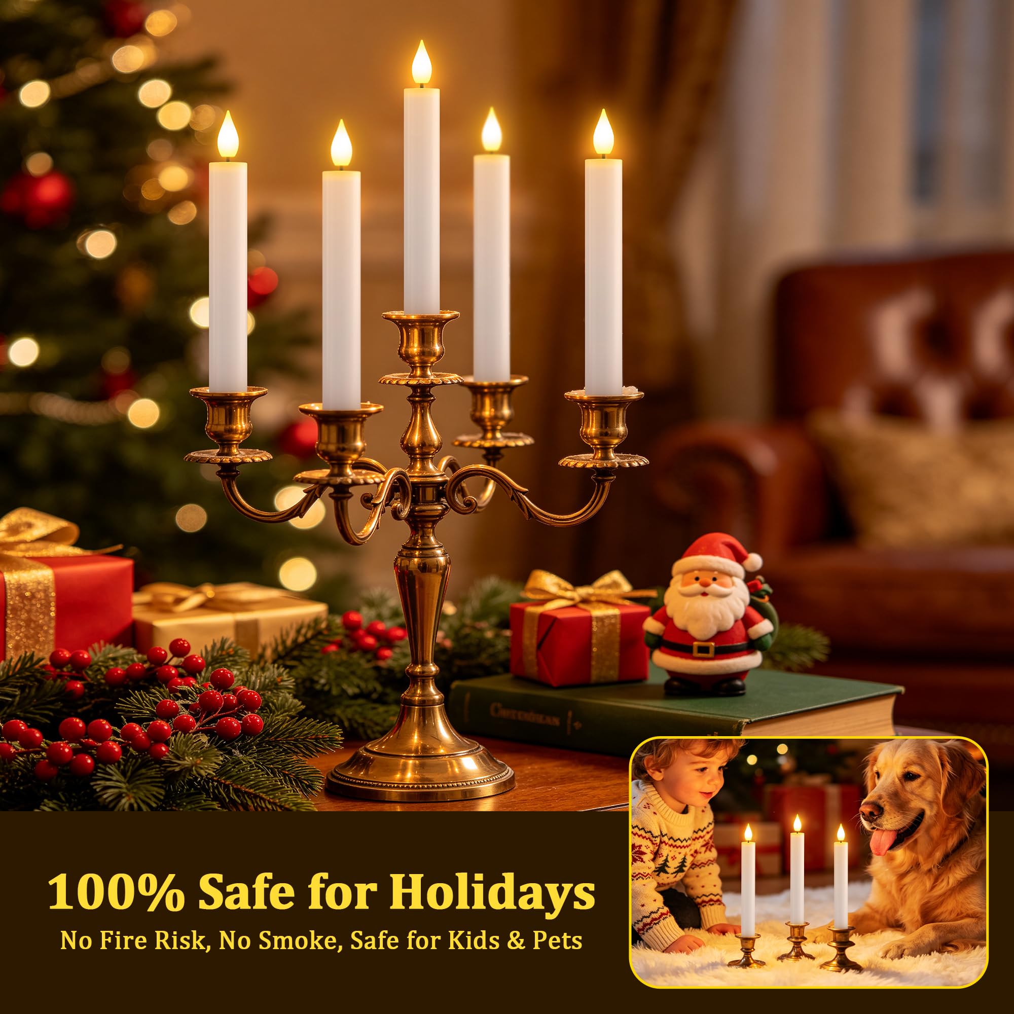 SoulBay 10er LED Kerzen Aufladbar mit Fernbedienung & TImer & Ladestation | 17cm LED Stabkerzen Flackernde Flamme, USB-C Wiederaufladbare Elektrische Kerzen für Wohnzimmer Halloween Deko Weihnachten