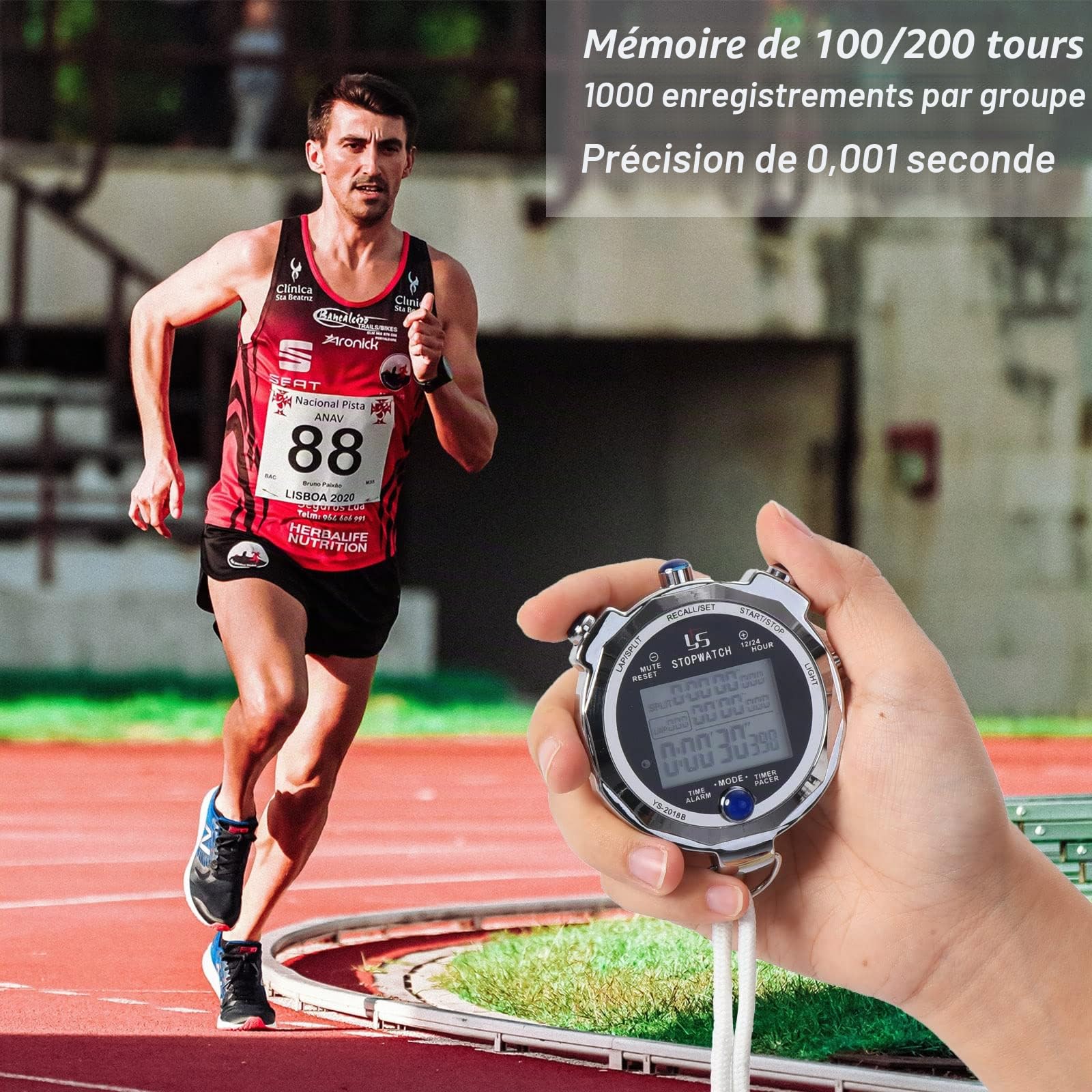 PATIKIL Métal Chronomètre Stop Montre, Chronomètre Minuterie avec Rétroéclairage 100/200 Tour Mémoire 0.001 Seconde Horaire Numérique Arrêt Montre pour Entraîneur Sports Compétitions