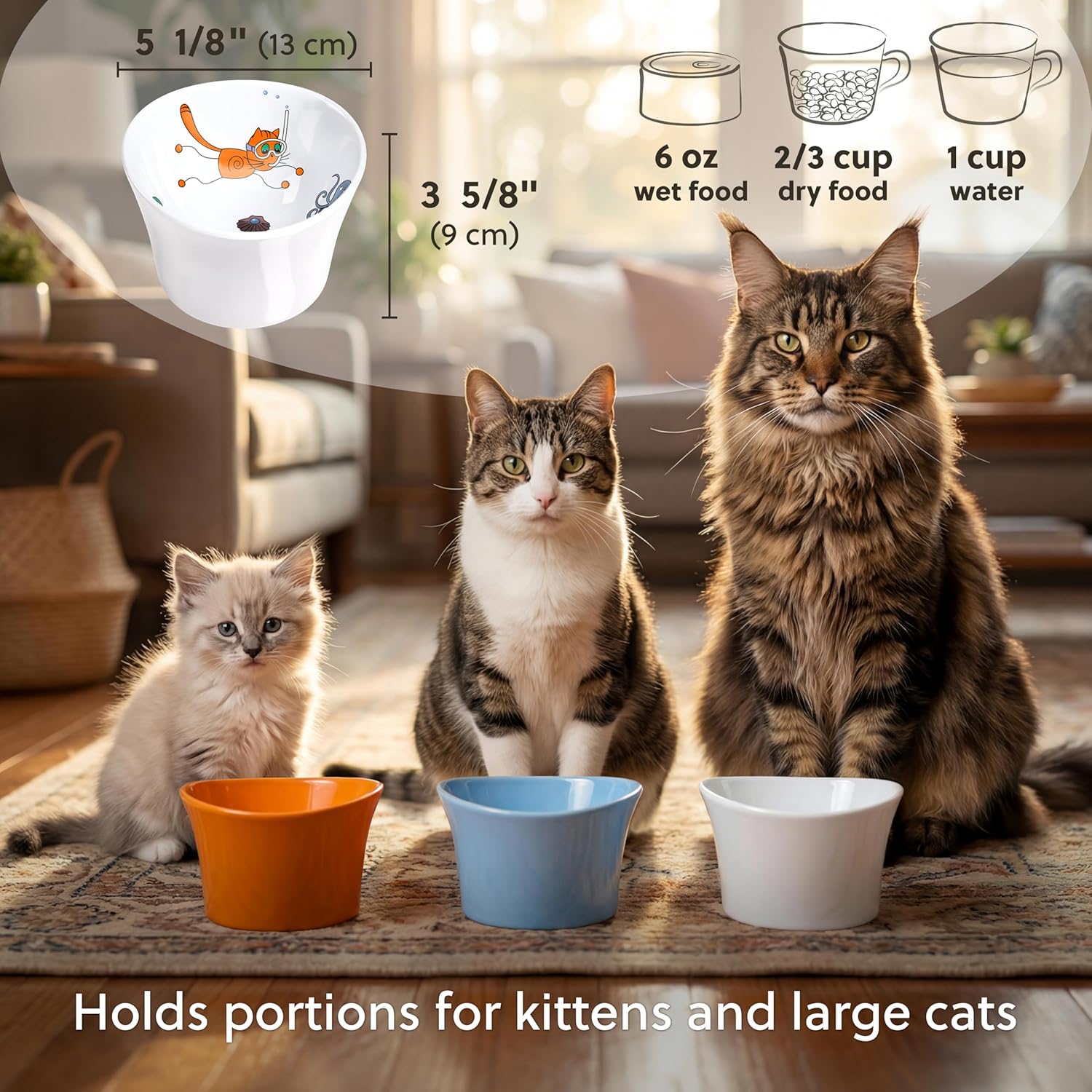 Elevated Cat Bowls for Water – Raised Bowl for Indoor Cats – Whisker & Neck Fatigue Shallow Cat Dishes – Vet-Recommended Height, Modern Pedestal Design – Non-Slip & Dishwasher-Safe – 8 oz Orange