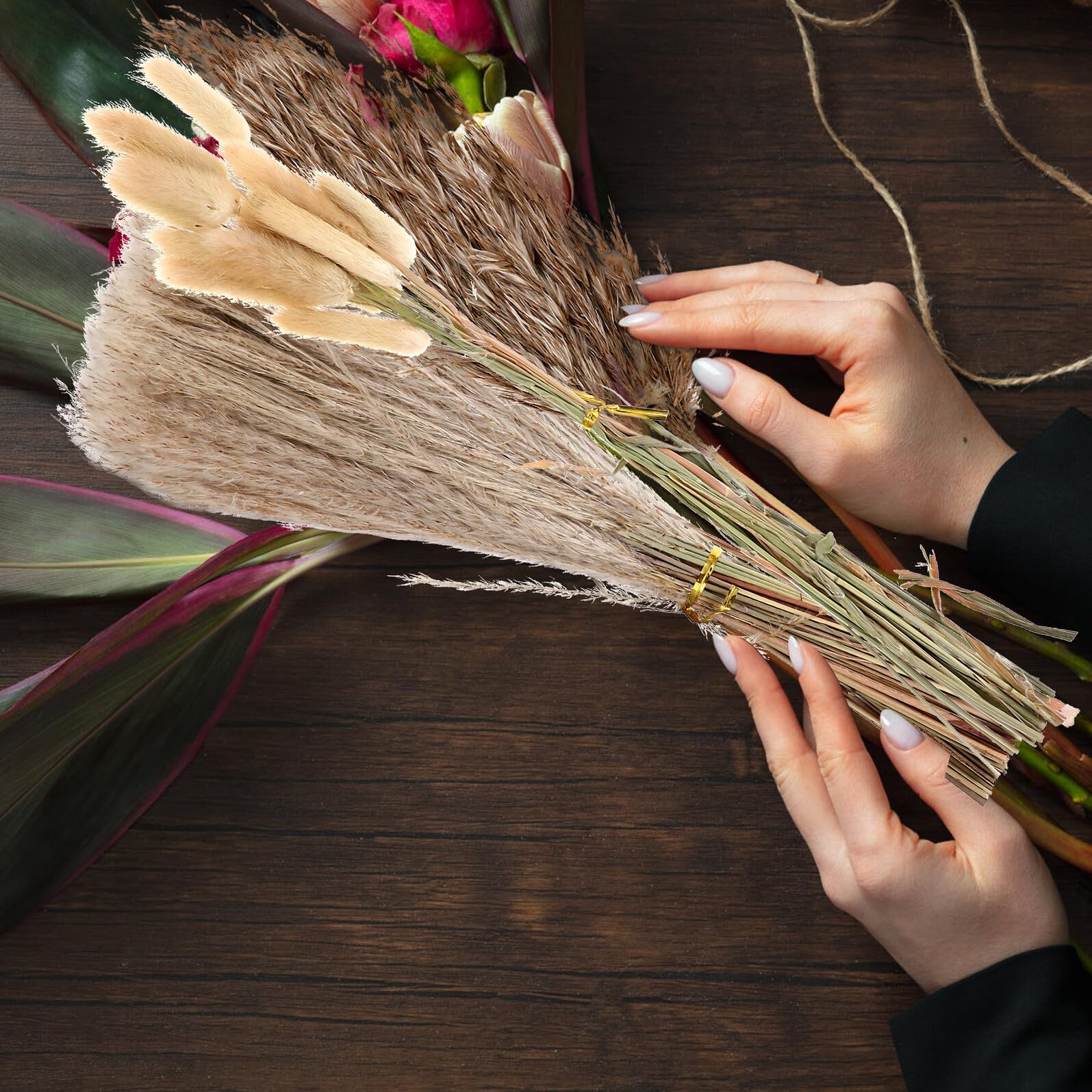 Ipetboom Bouquet di Fiori Secchi Canne di della Pampa Essiccata Naturale, Decorazione Fai da Te per Casa, Ufficio e Negozio, Confezione Regalo per Festività come Natale e Pasqua