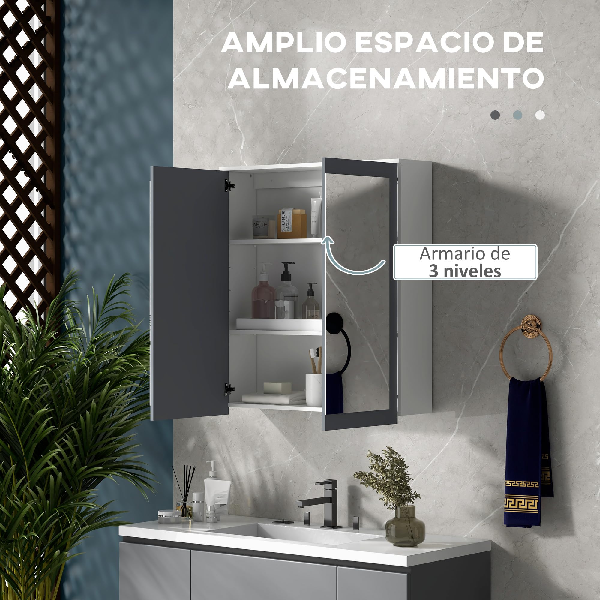 kleankin Armario de Baño con Espejo Armario de Baño para Colgar Mueble de Baño Suspendido con 2 Puertas de Vidrio y Estantes Ajustables 69x17x75,5 cm Blanco