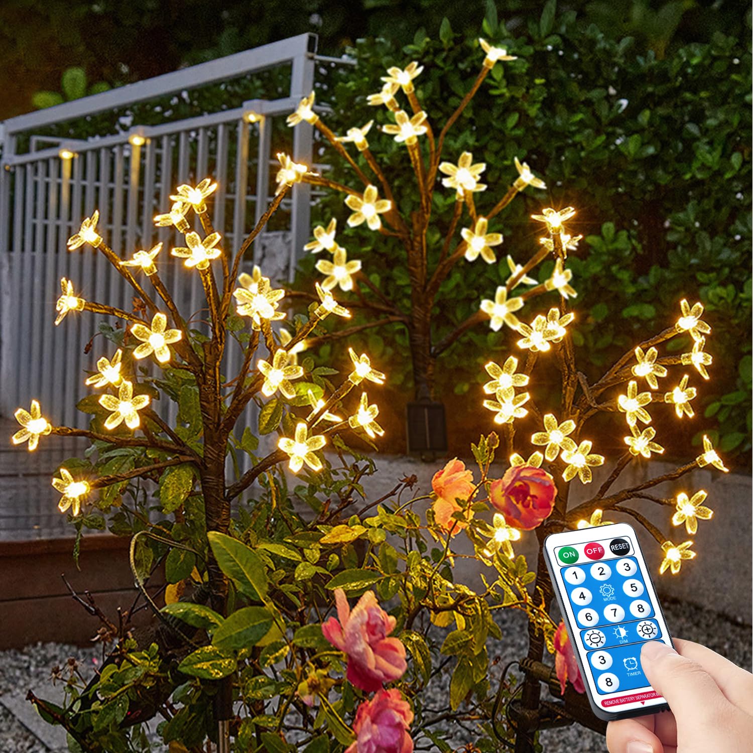 Photo 1 of Spardar 20 LED Solar Powered Firefly Tree Lights, 4 Pack Firefly Lights with Remote Control, 8 Lighting Modes, Waterproof Garden Lights Landscape Decorative for Pathway Patio (20 LED 4pack (Blossom))