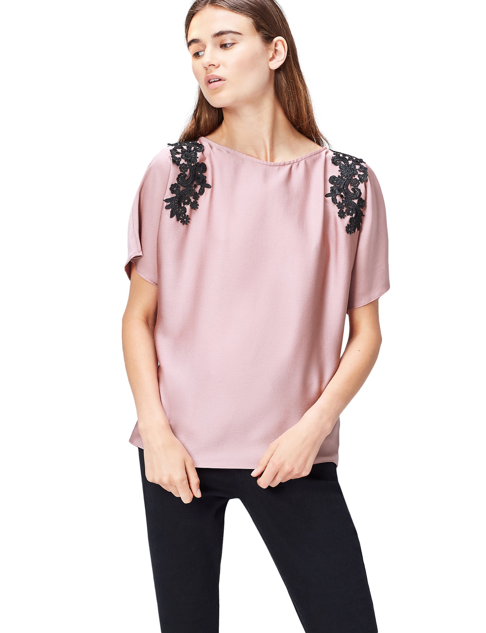 find. Lace Trim Shoulder Blouse Femme, Rose (Old Rose), 36 (Taille Fabricant: X-Small)