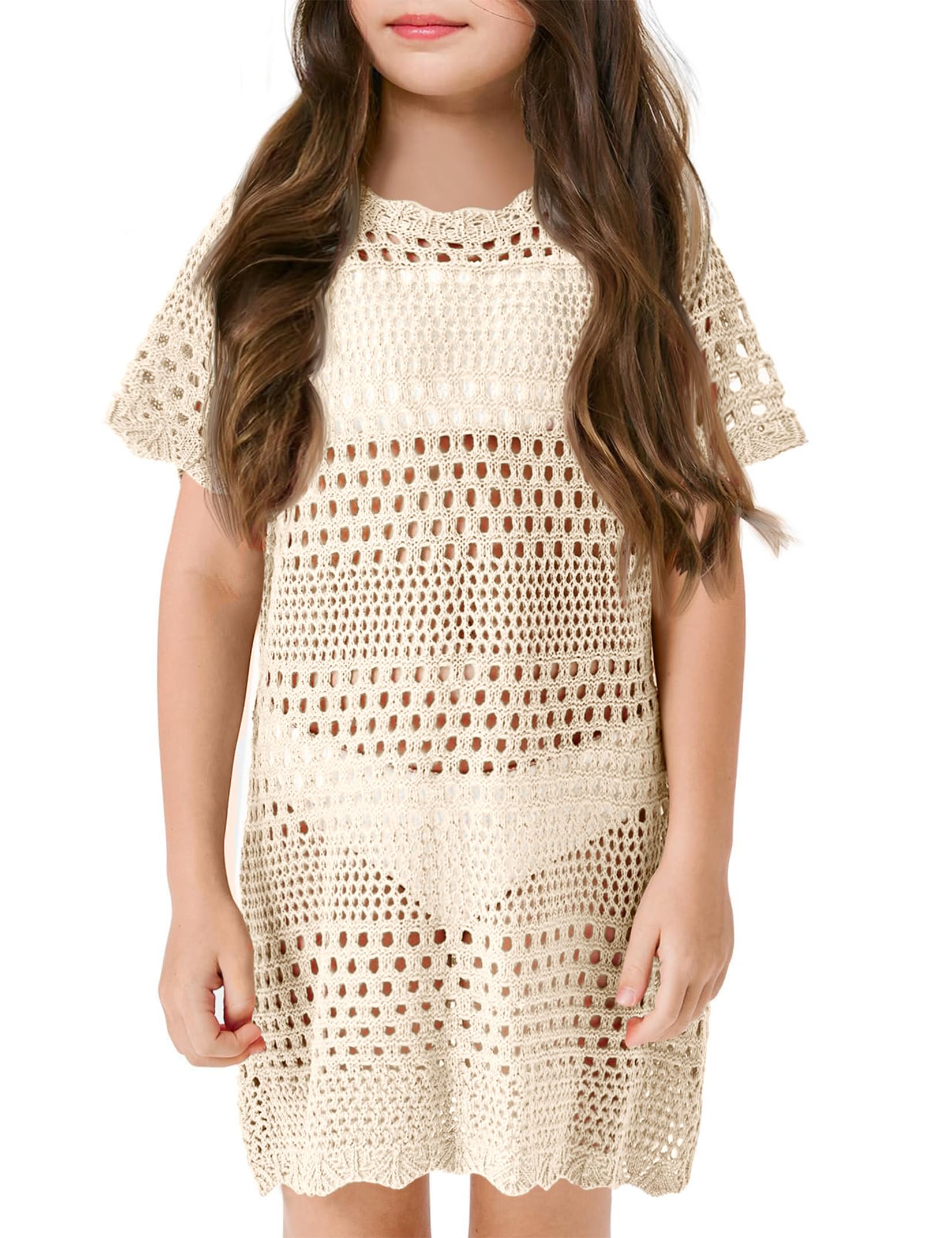 Amarmia Girls Swim Cover Up Crochet Bathing Suit Cover Ups Short Sleeve Summer Beach Dress