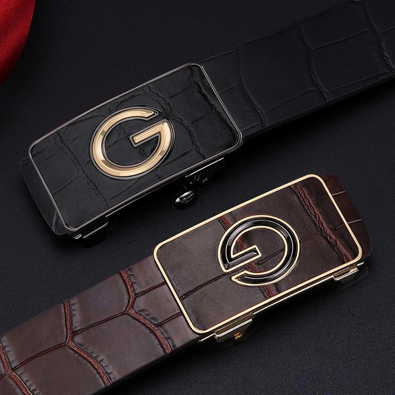 Crocodile Click-Groove Designer Genuine Leather Belt Men Dress Casual Classic Executive Gift - Image 2
