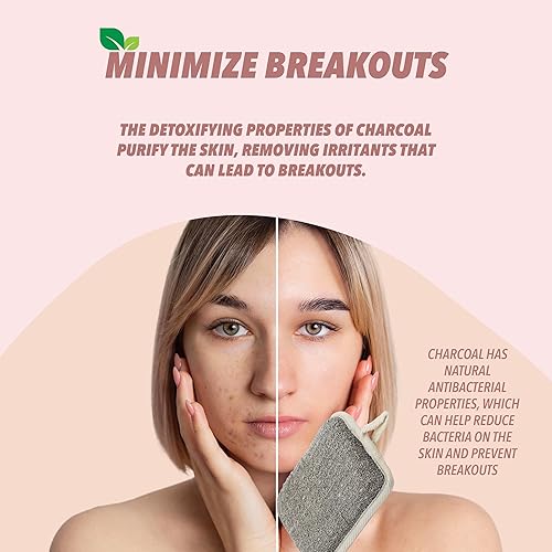 Charcoal Loofah Sponge 2-Pack - Exfoliating Body Scrubber(Gray,1 Count (Pack of 4))