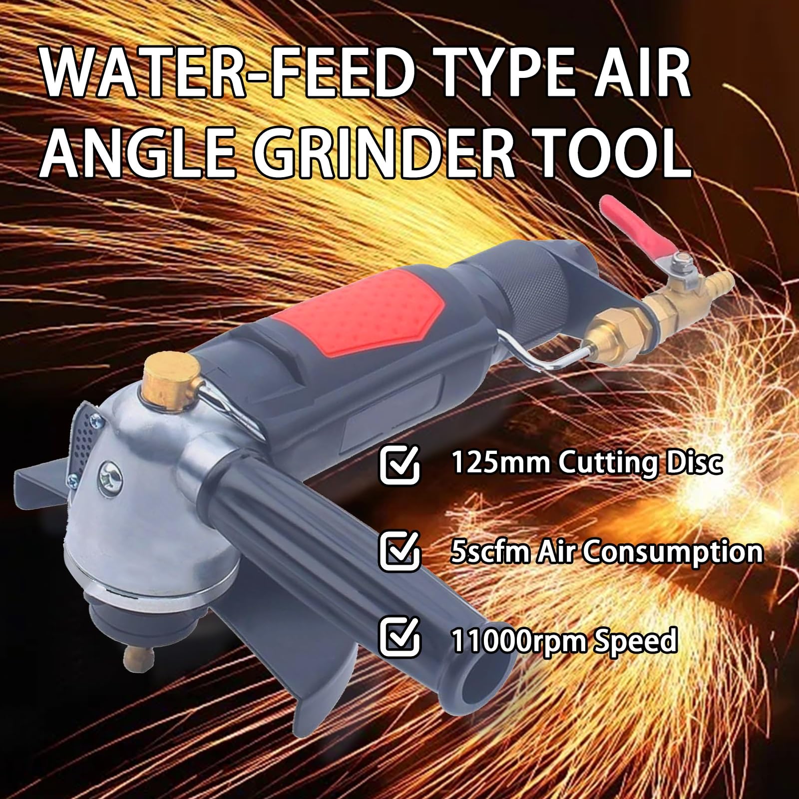 Amoladora angular industrial de aire húmedo, herramienta neumática de alimentación de agua para moler y pulir estables granito mármol hormigón