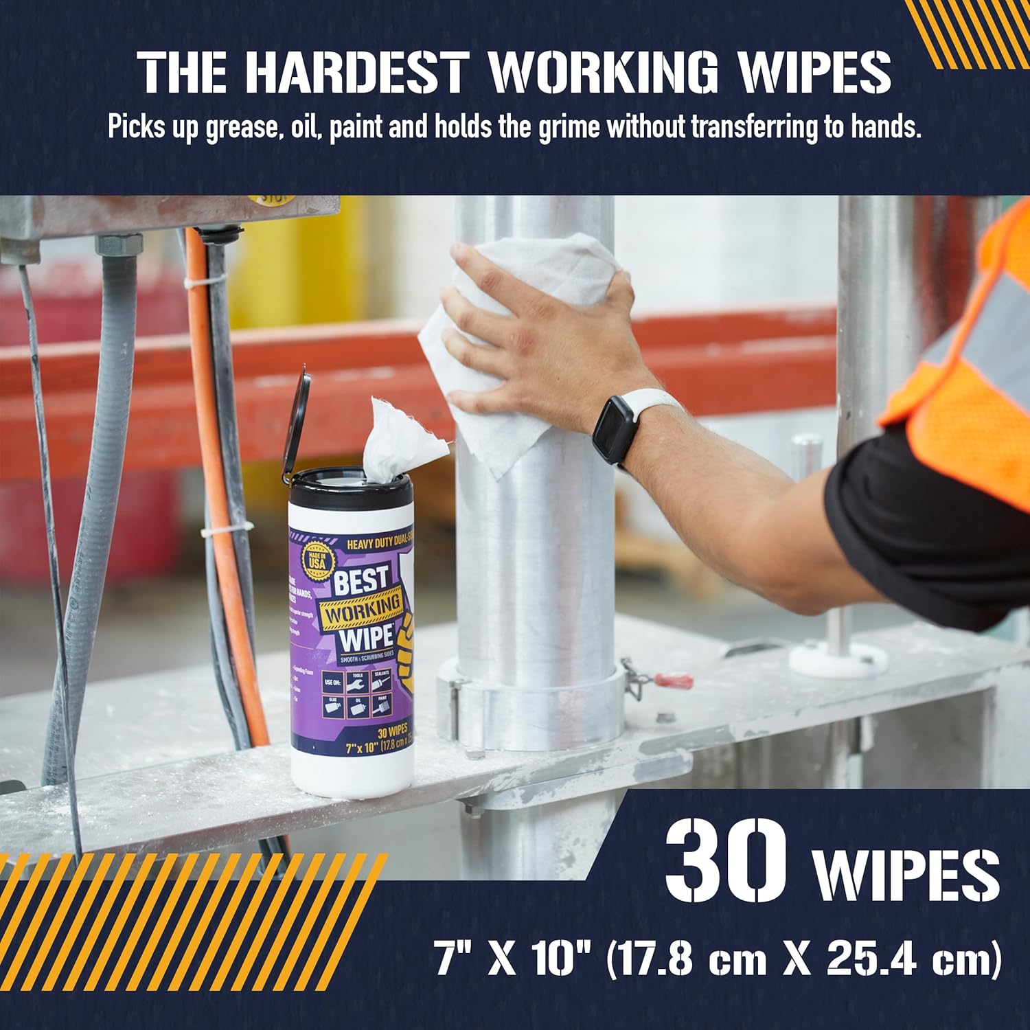 Heavy-Duty Disposable Industrial Work Cleaning Wipes with Dots for Scrubbing, Cleans Paint, Oil, Grime, Grease, Shoes, Engines, Tools, Extra Large, 7” x 10”, 30 Wipes - Image 4