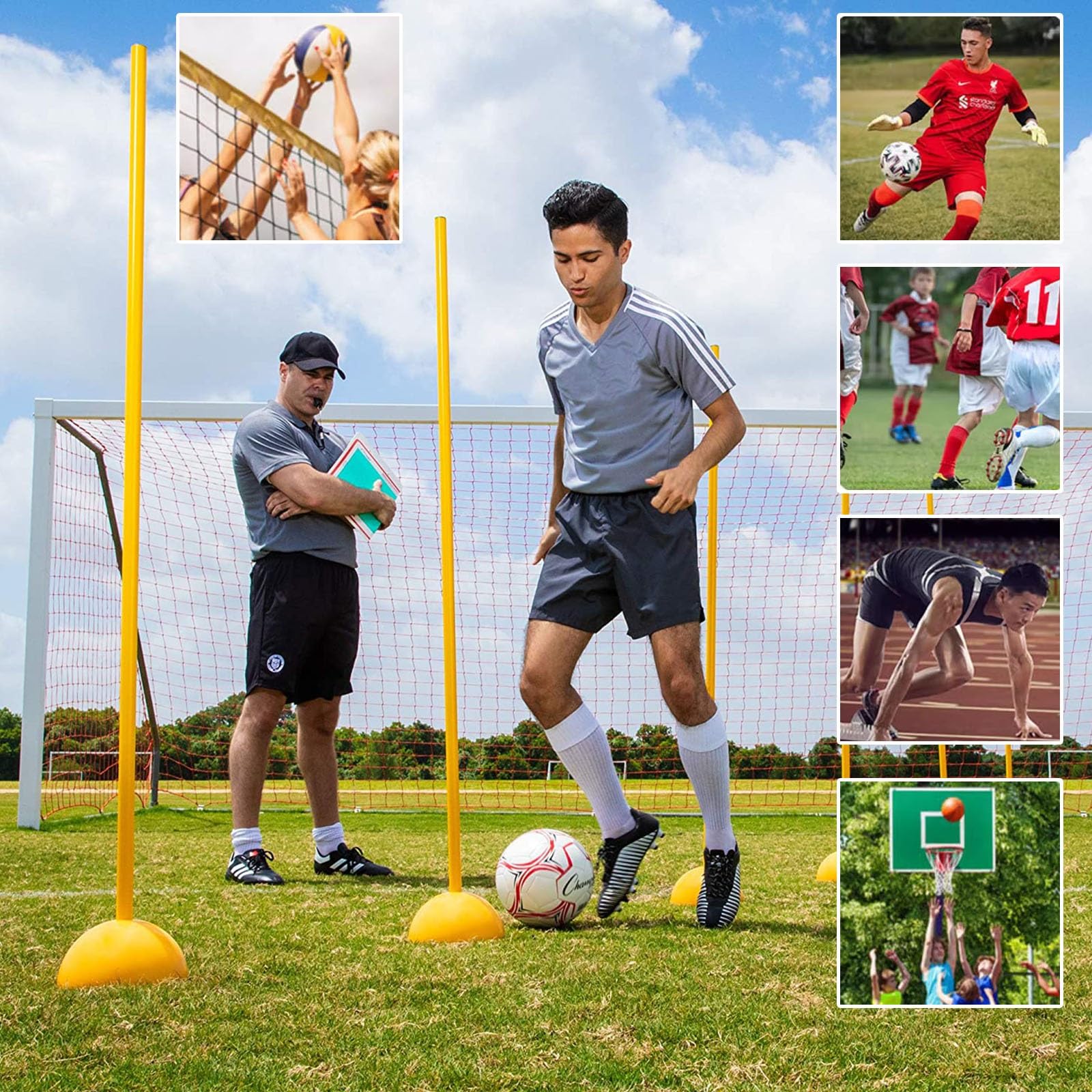 ZAQYCM Pali da Slalom, Pali da Calcio Bastoni da Calcio con Base Riempita, 5 Pezzi Bastone per L'allenamento Dell'agilità per Calcio, Basket, Baseball E Cavalli, Cortile Giardino Scuola Palestra