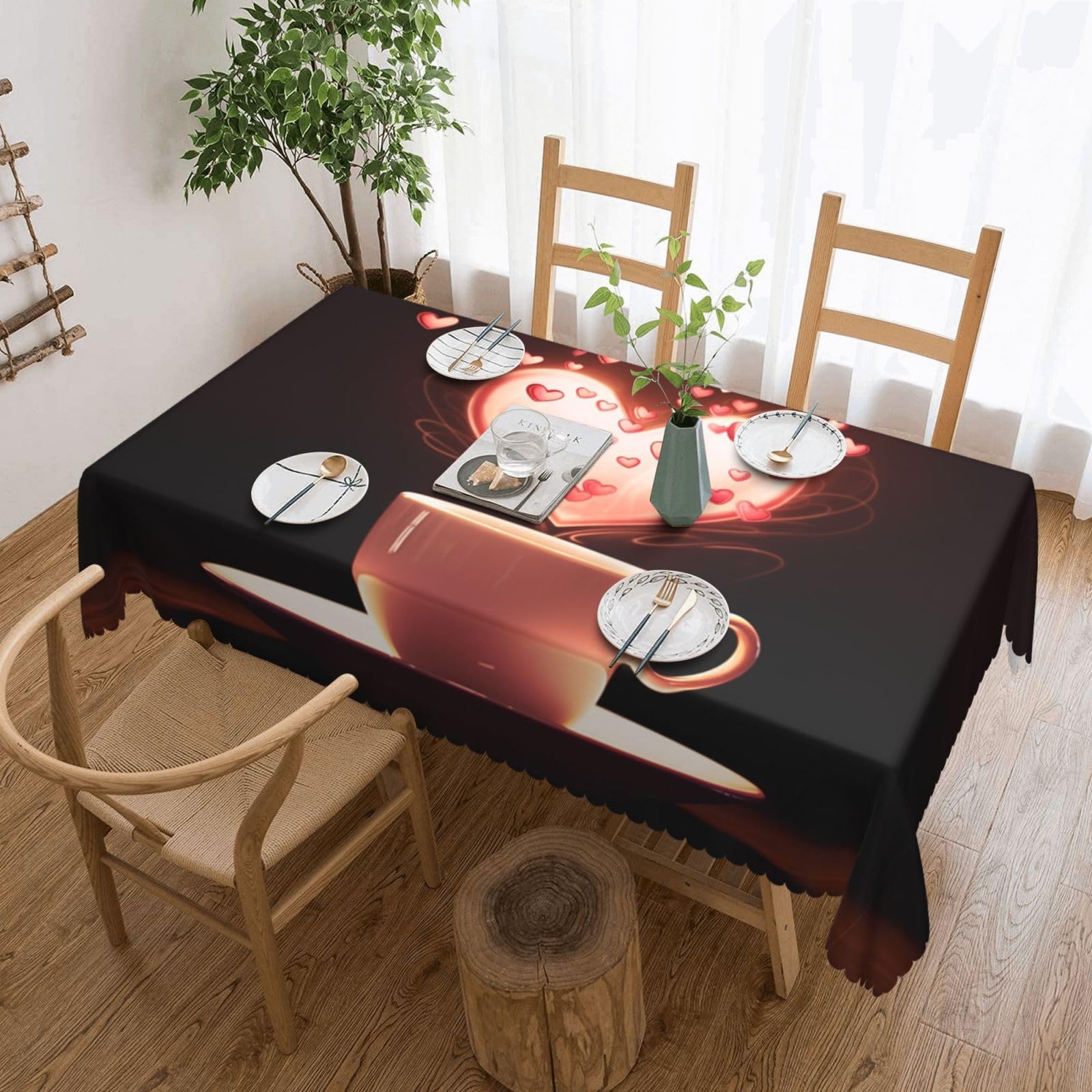 Nappe infroissable et lavable à motif cœur pour table à manger 137 x 183 cm