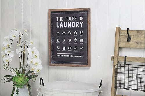Miniatura 4 de Letrero de lavandería con símbolos de The Rules of Laundry para decoración y accesorios de lavandería con marco de madera rústica, decoración para