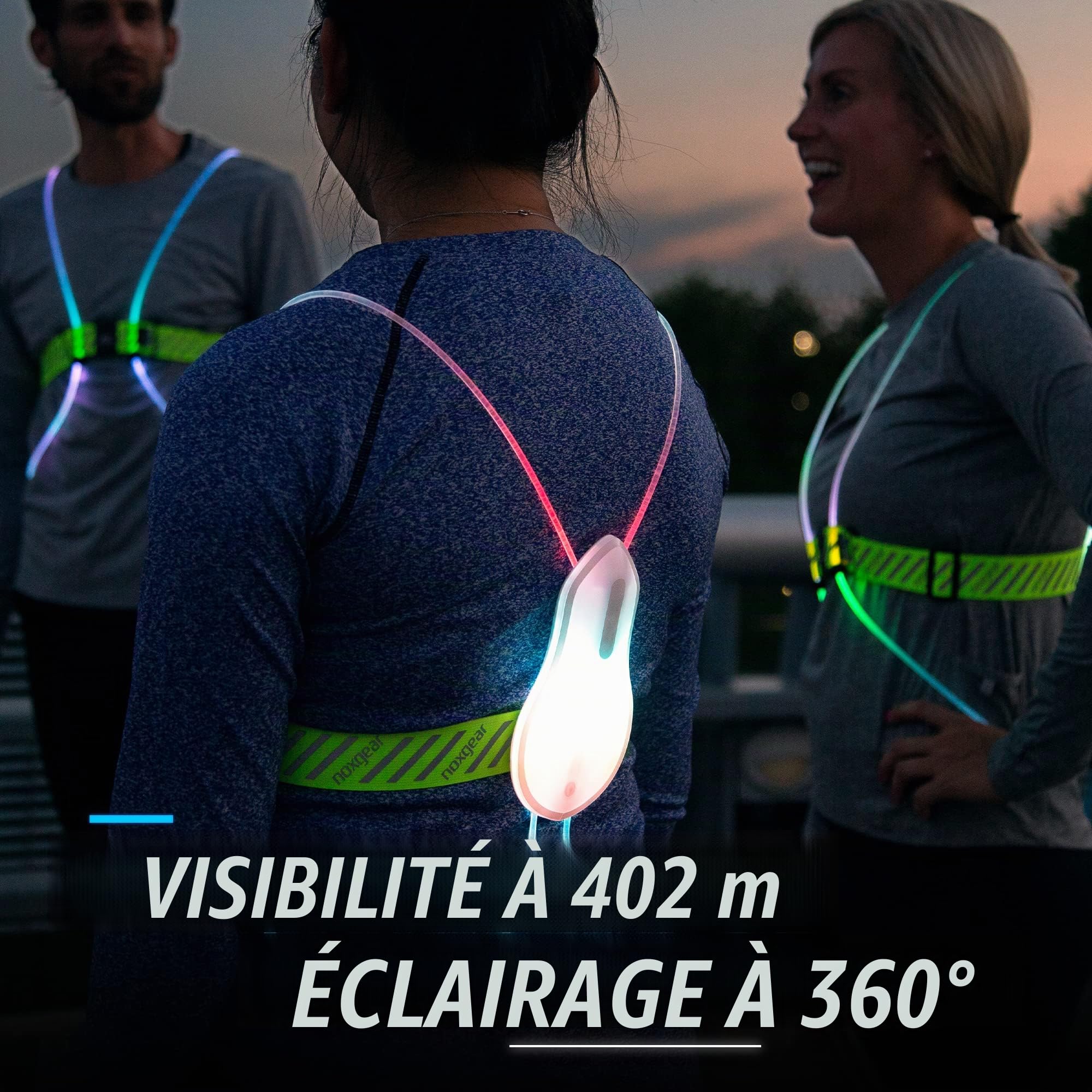 Noxgear Gilet de Course Tracer2 Multicolore Lumineux réfléchissant avec Lampe pectorale 500 lumens