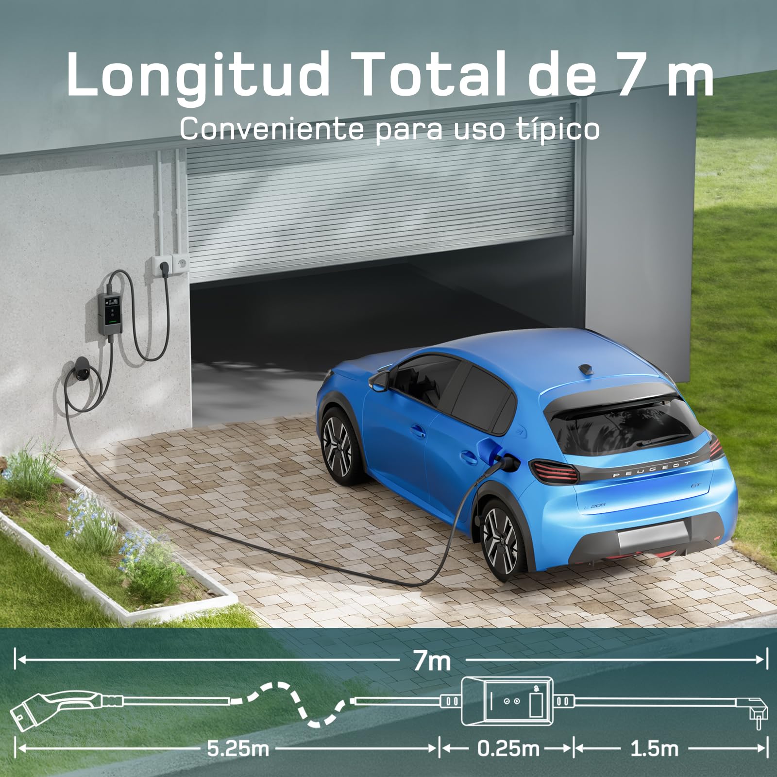 dé Cargador Coche Electrico 3,7kW App [7m, Monofásico, 6-16A] EV Charger con Potencia de Carga Ajustable, Cargador Carro Electrico para Model Y/3, e-Tron y vehículos BEV/PHEV