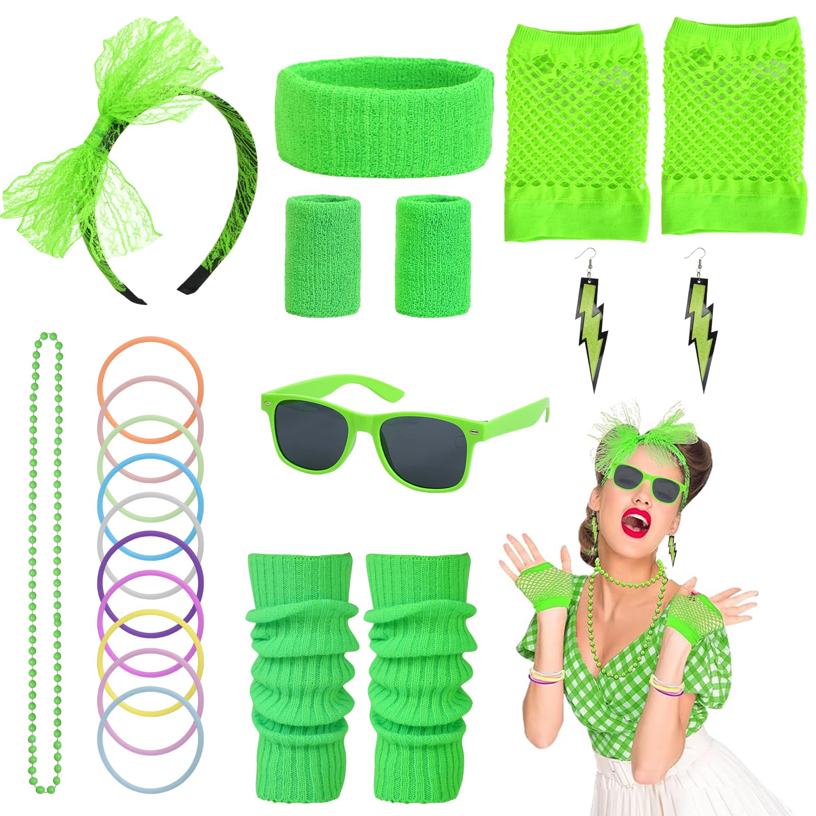 PEAKTOP 19Pcs 80s Fancy Dress Costume Accessories