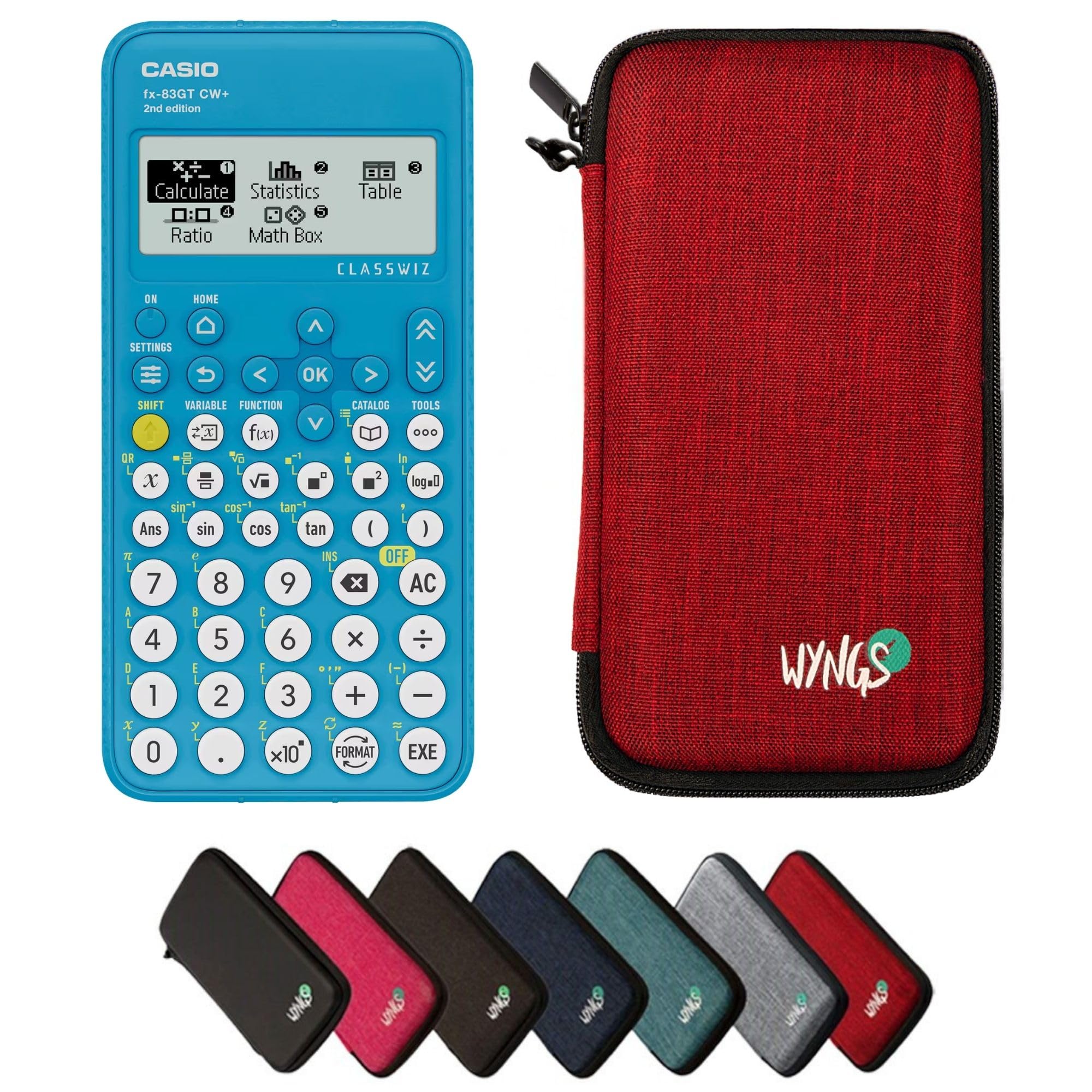Casio fx-83GTCW+ Blue including a WYNGS protective case in Red - Basic Set
