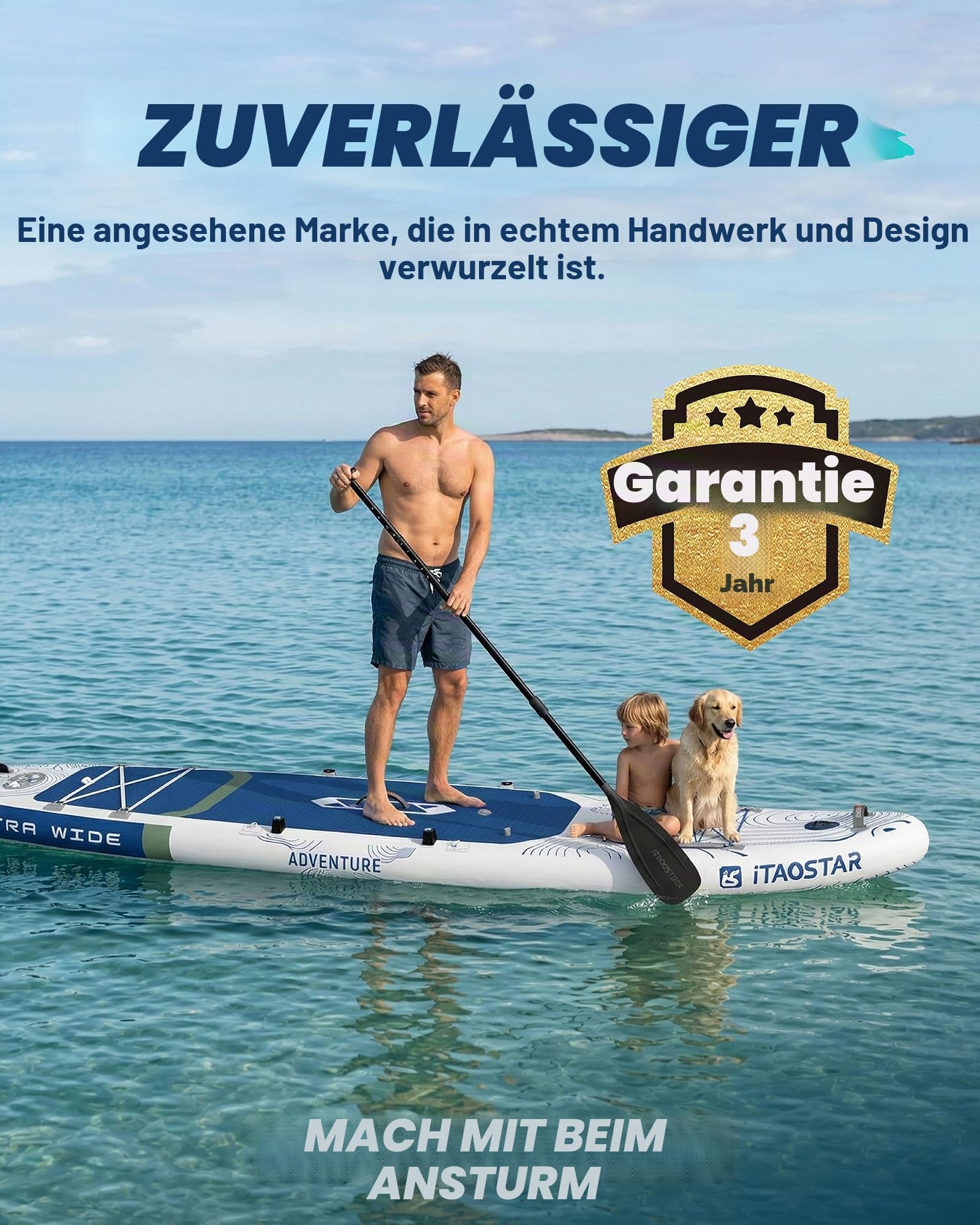 iTAOSTAR Adventure 365×88/99cm extra breites Paddleboard mit Sitz, One-Stop-Premium-SUP-Board-Zubehör, maßgeschneiderte 5 Finnen, stabile aufblasbare Stand Up Paddleboards für Jugendliche/Erwachsene