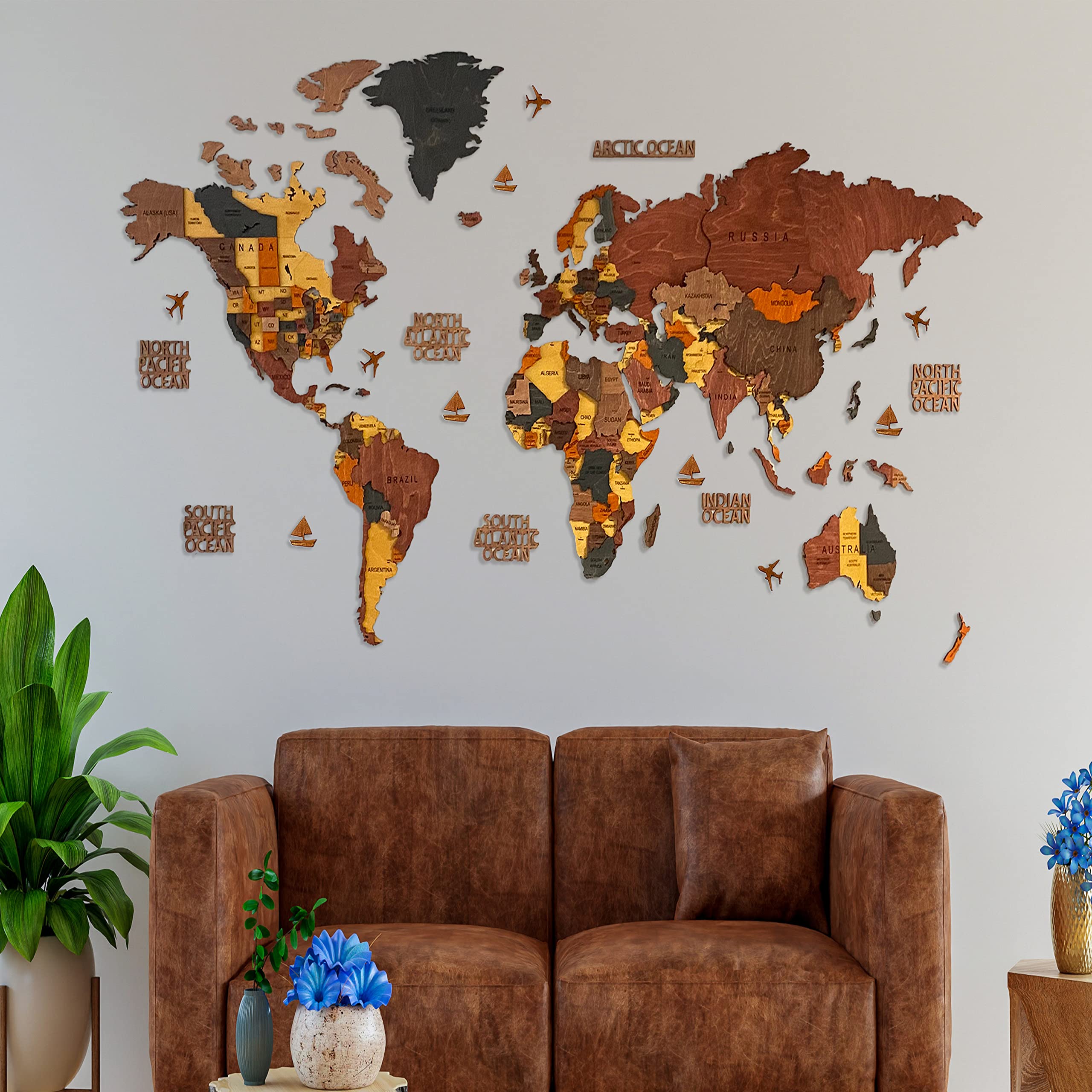 Buy World , Wall Art Decor, Wood , 3D Wooden World , Large for Wall
