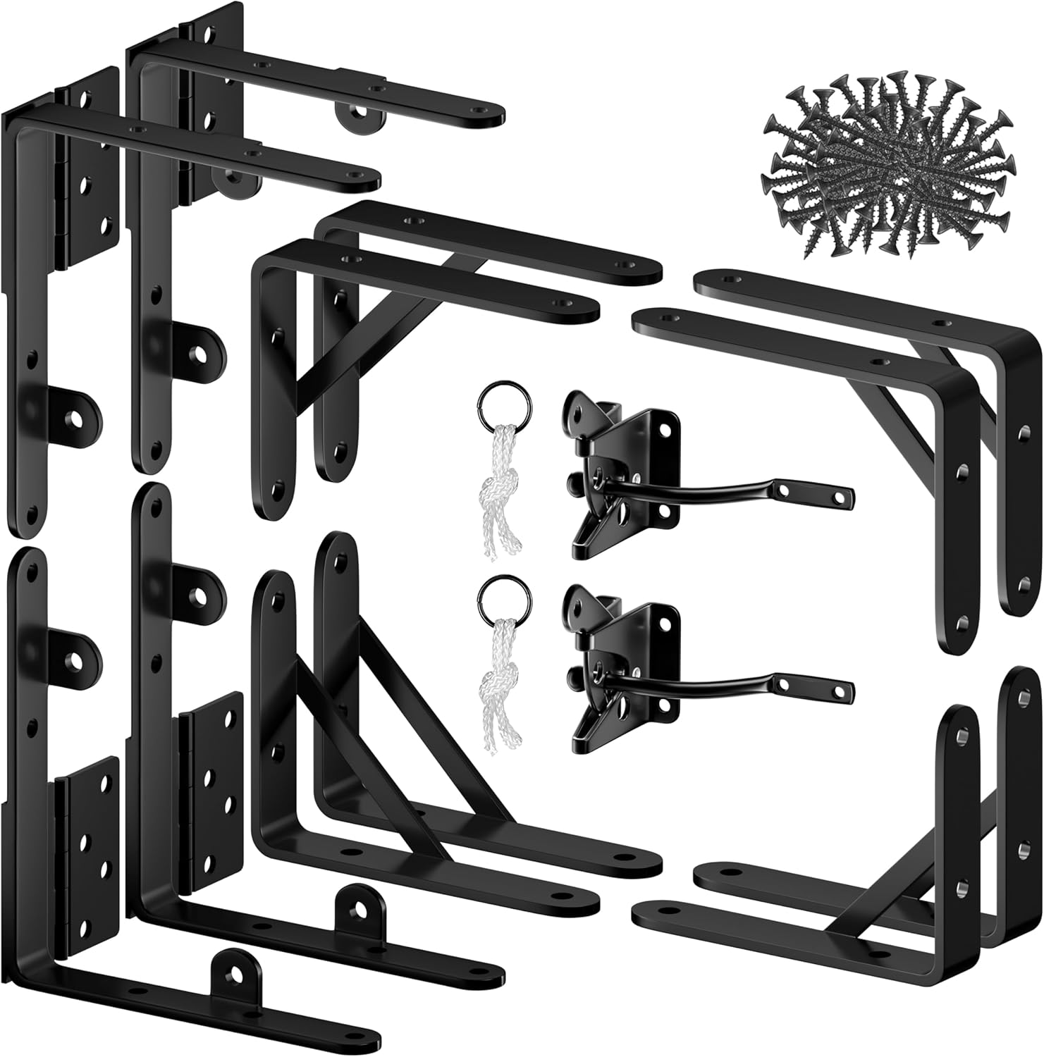 Anti Sag Gate Kit - Gate Corner Bracket-90 Degree Bracket with Gate Hinges Heavy Duty for Wooden Fences - No Sag Gate Corner Brace Bracket for Doors, Driveway (2 Set Gate Kit and 2 Latch) 2 Sets of Gate Kit and 2 Latch