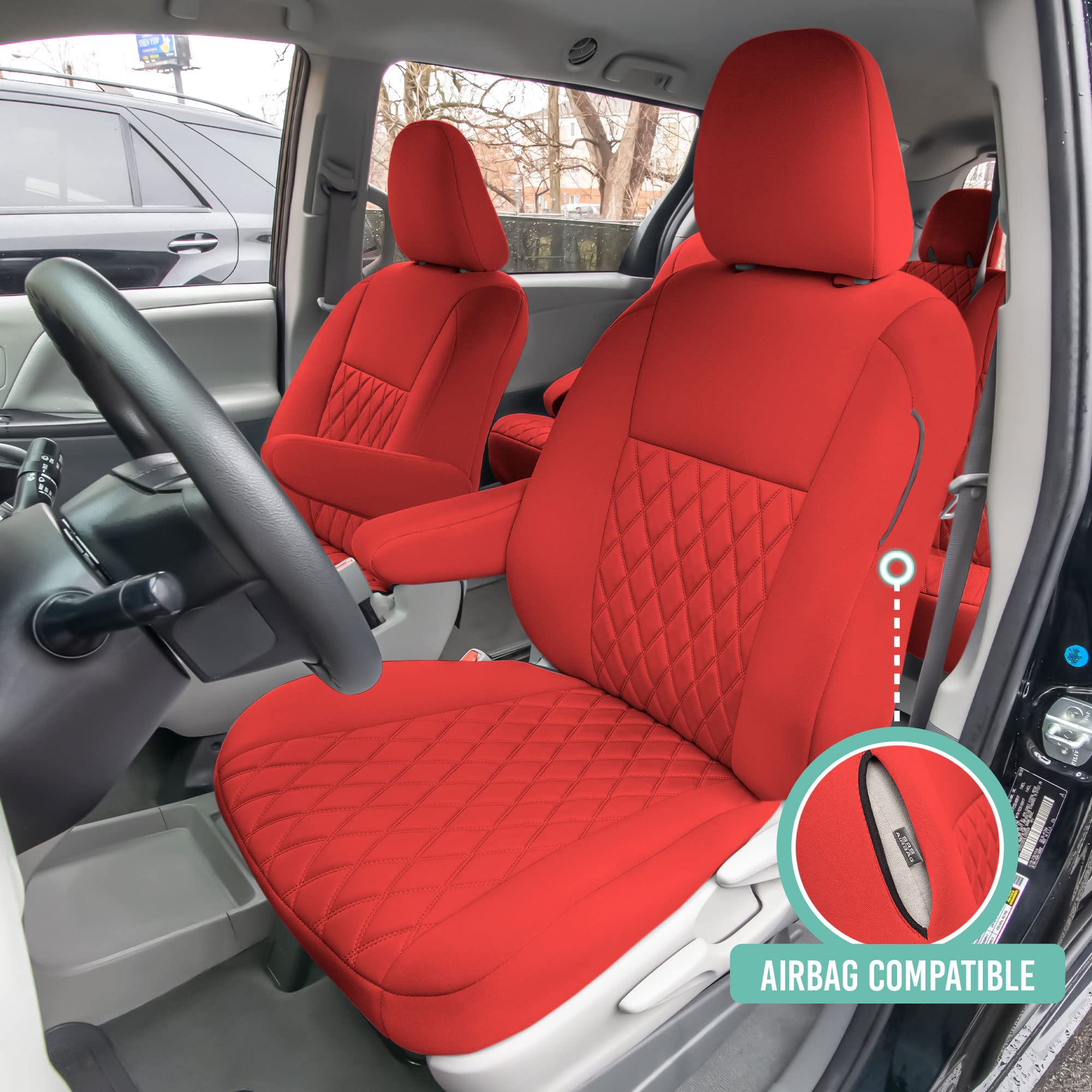 FH Group Custom Fit Car Seat Covers for 2011-2020 Toyota Sienna 7-8 Seater with Ultraflex Neoprene Water Resistant Automotive Seat Covers - Front Set Solid Red