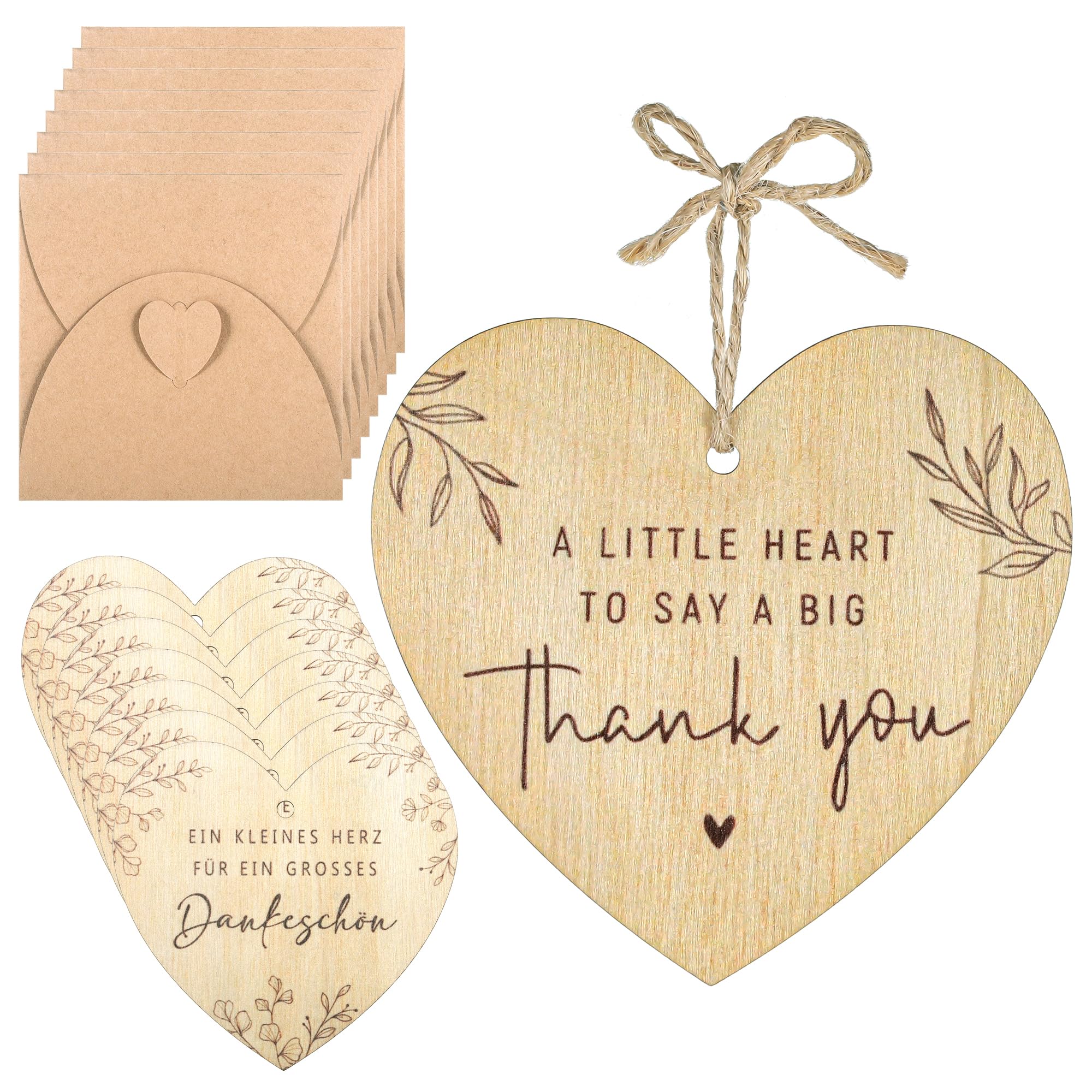 Zocipro 8pcs Wooden Thank You Gifts, Small Heart thank you Card – 'A Little Heart to Say A Big Thank You' with Envelopes and Hemp Rope, Birthday Christmas Gifts for Women Men Friends Teacher Nurse