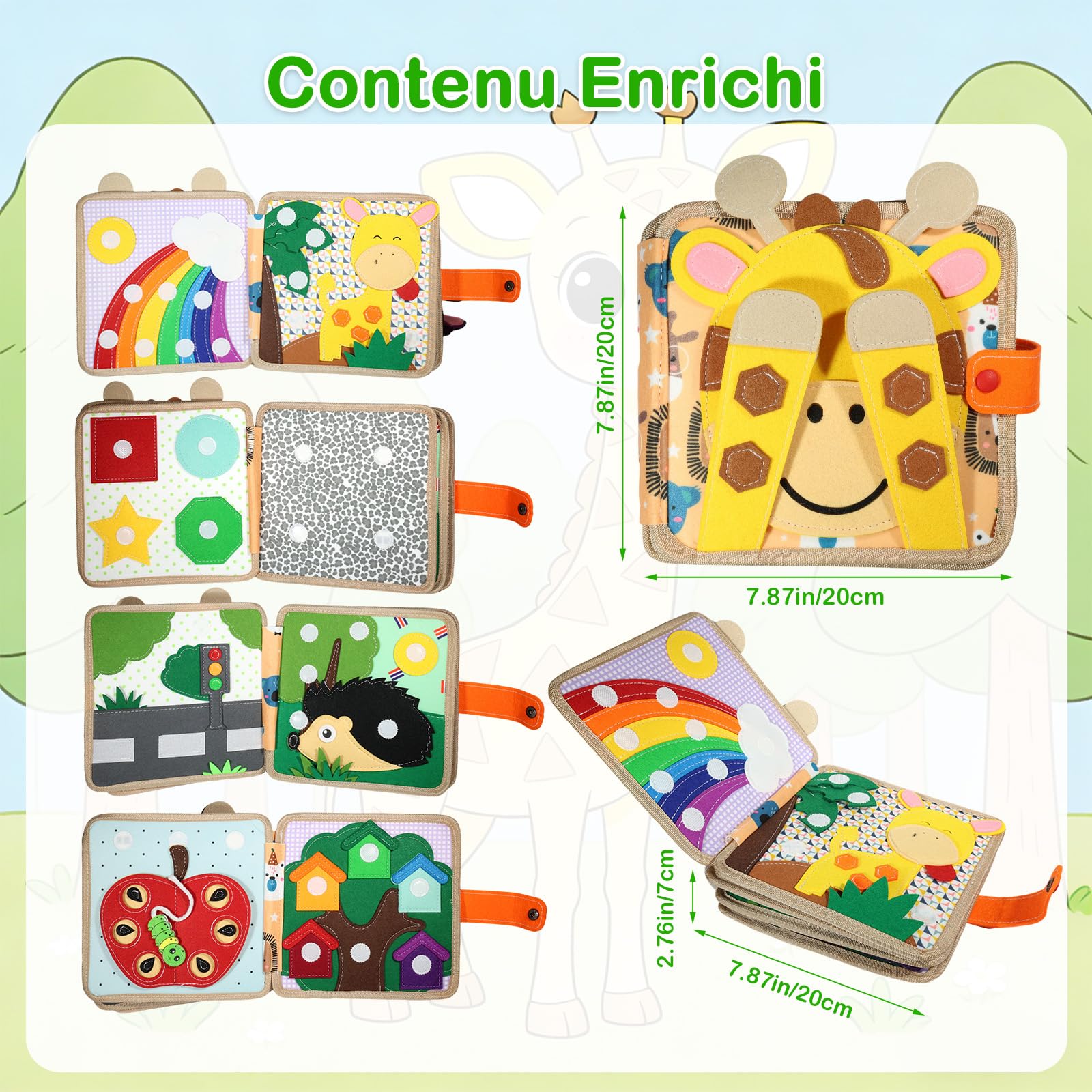Busy Board à partir de 1 an, Quiet Book Livre d'Activité pour Tout-Petits, Livres d'Activités DIY en Feutre, Livre d'Activités des Compétences de Vie (Orange)