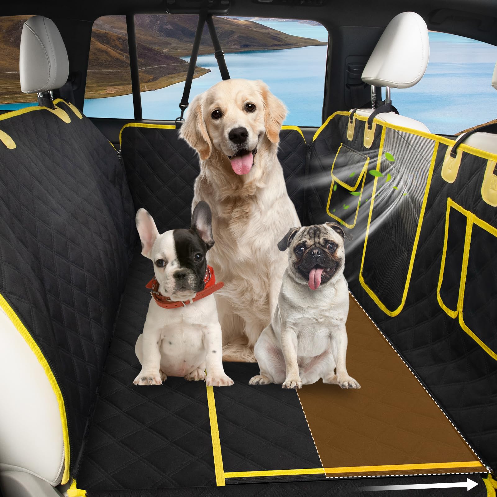 L'AGRATY Dog Car Seat Cover: Waterproof Back Seat Extender for Dogs with Side Flaps - Nonslip Hard Bottom Car Seat Cover for Dogs with Mesh Window: 60