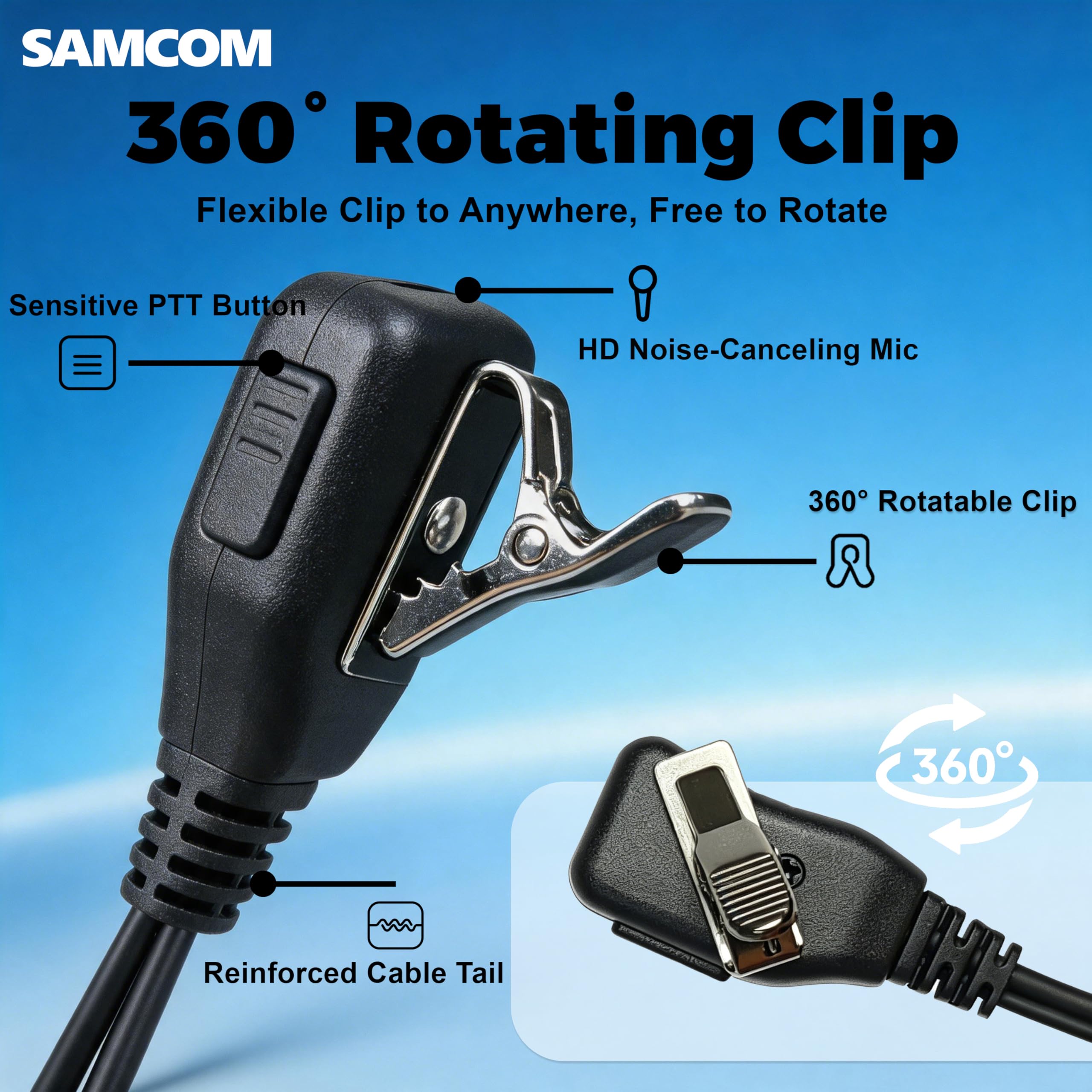 SAMCOM Walkie-Talkie SM008 - Auricolari a tubo acustico con microfono, per radio bidirezionali FPCN30A, FPCN10A, FPCN20A, spina a 2 pin, compatibile con radio Kenwood a 2 vie (confezione da 10)