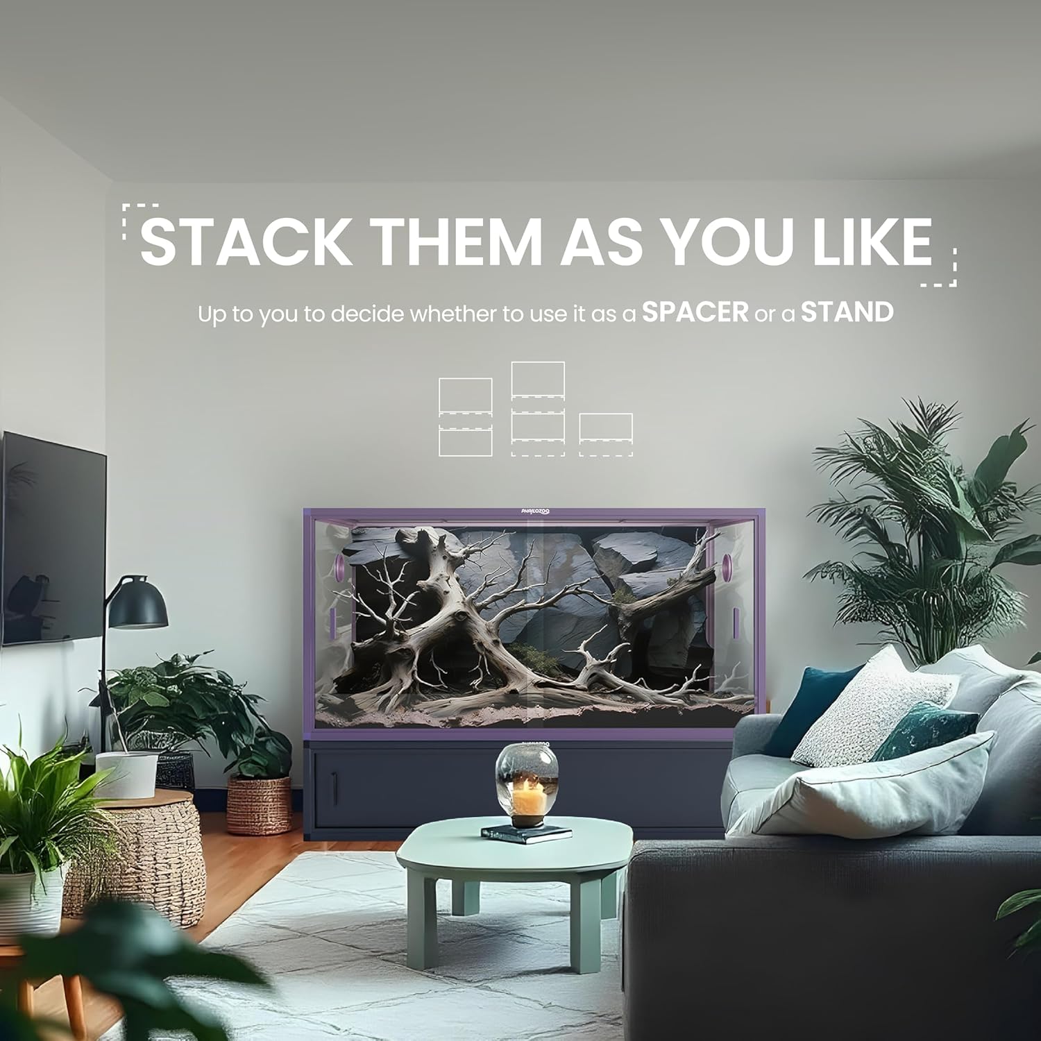 85 Gallon Snake Tank with 48" Spacer Cabinet, Only for Phailozoo 85/120 Gallon Reptile Enclosure, Reptile & Amphibian Enclosure Terrarium Stand, 48"x 24" x 10"