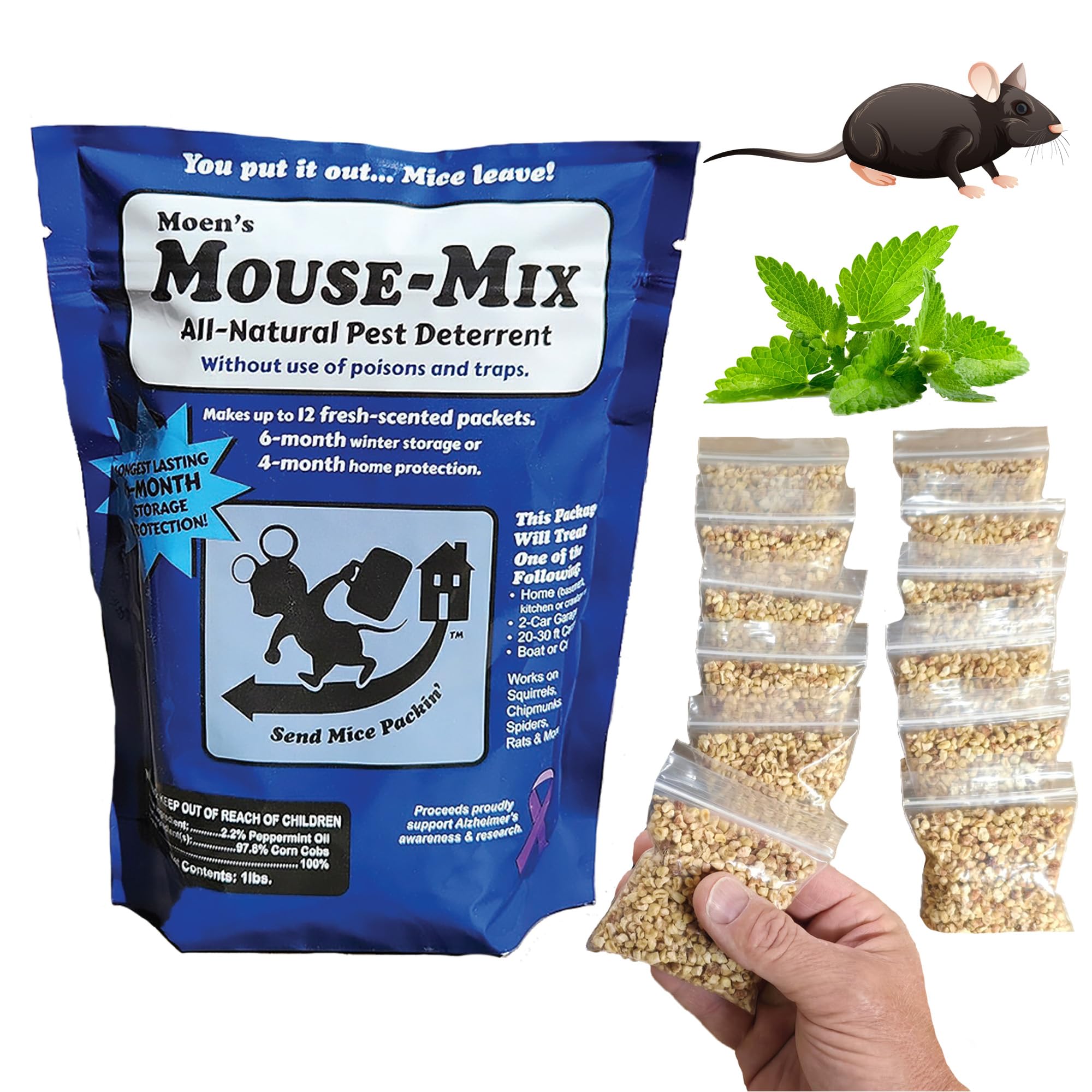 All-Natural Mouse-Mix Rodent and Pest Repellent, Repel Nesting in Your Home/Shed/Garage/RV/Car/Boat/Storage, Safe for Indoor Use, Kit & Pet Friendly -1 lb. Bag, Peppermint