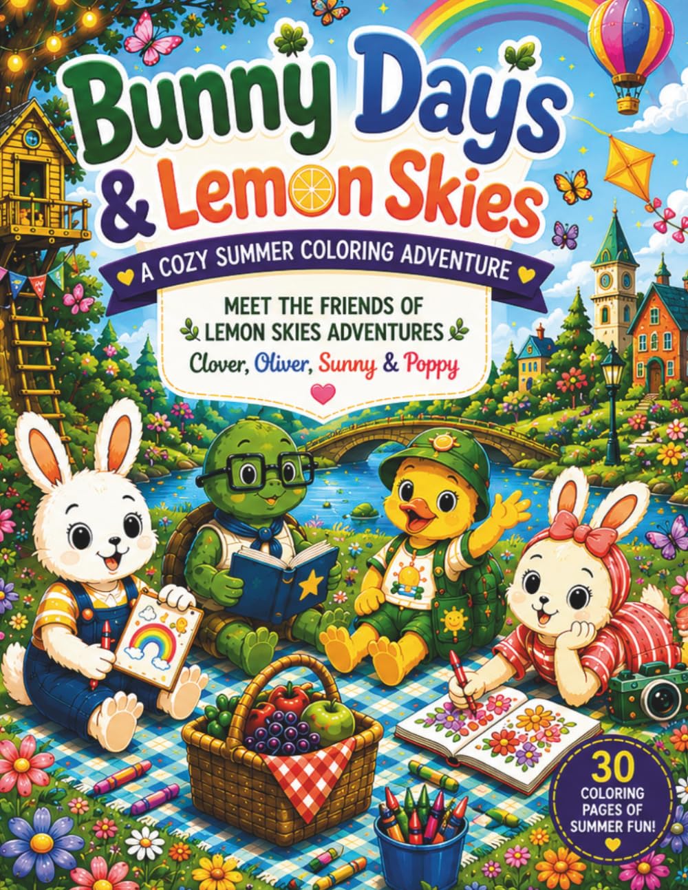 Bunny Days & Lemon Skies: A Cozy Summer Coloring Book with Cute Animal Friends, Sunny Adventures, Gardens, Markets, Picnics & Whimsical Scenes (Lemon Skies Adventures)