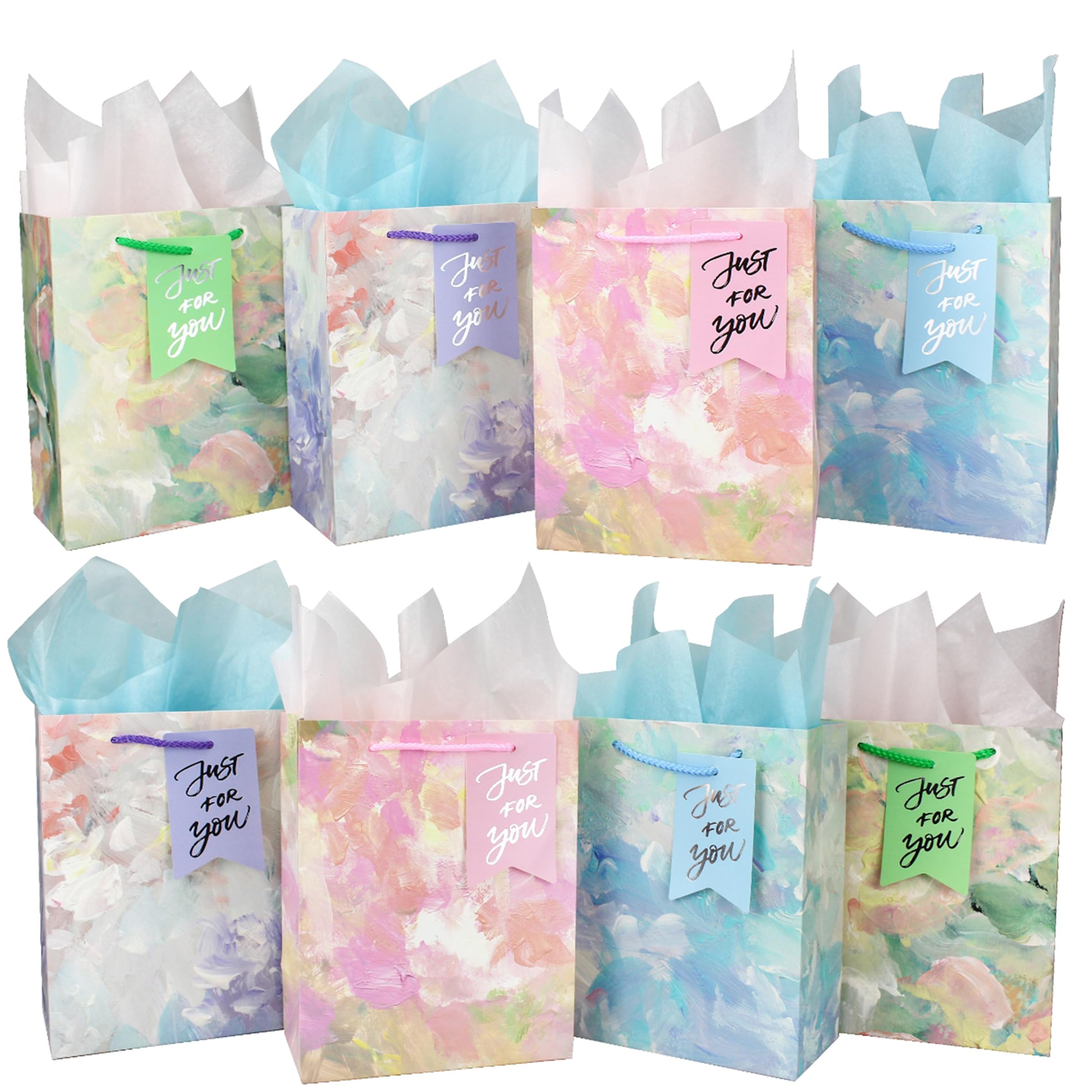 YankMooM 8Pcs Paper Gift Bags,23x18x10cm Pink-blue Present Paper Bags Medium Party Bags with Handle for Wedding Baby Shower Birthday Celebration Christmas Bridesmaid Party