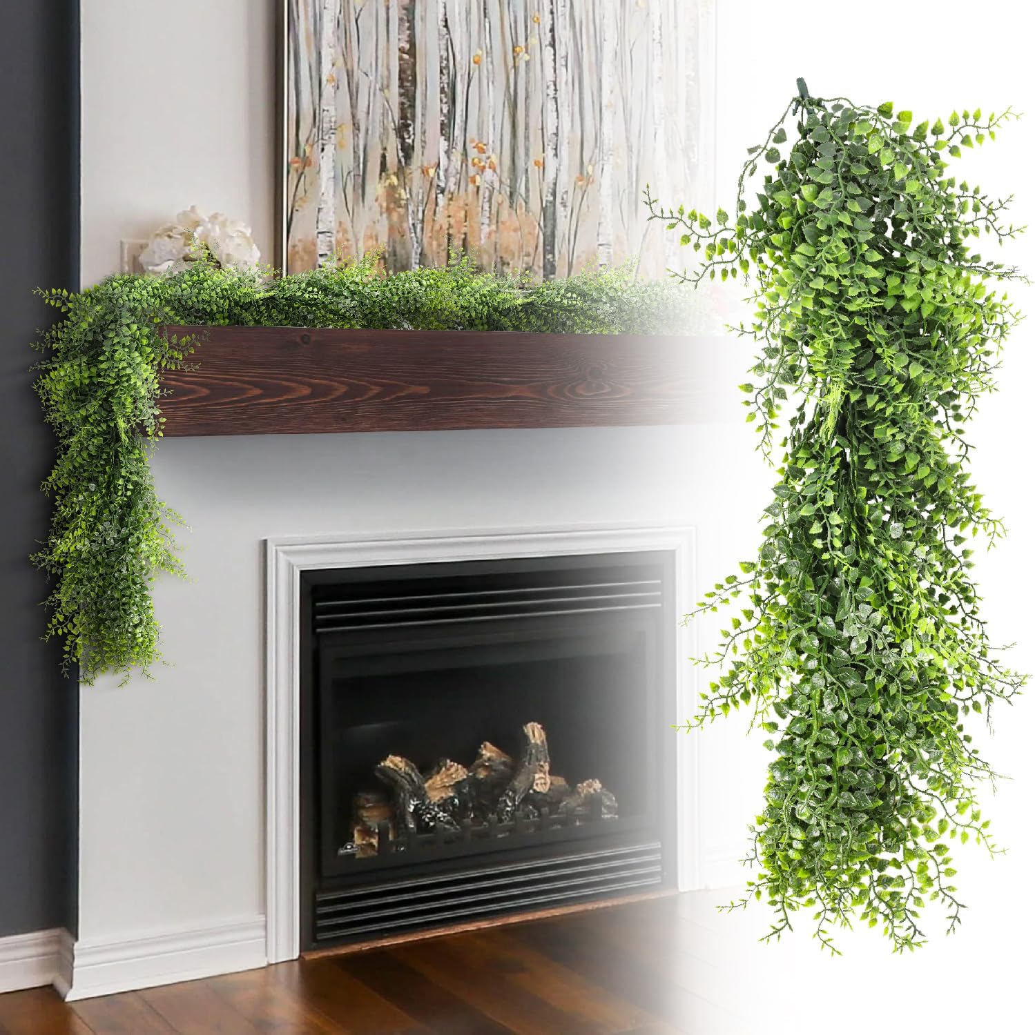 4PCS Artificial Vine Green Leaf Garland 20" Fake Hanging Leaves Faux Foliage Plants for Wedding Party Garden Home Office Wall Decoration (Green)