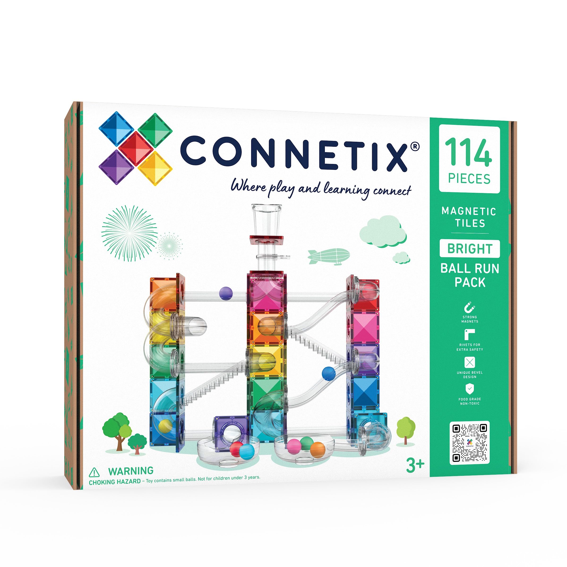 Magnetic Tiles Bright Ball Run Pack, 114 Pieces