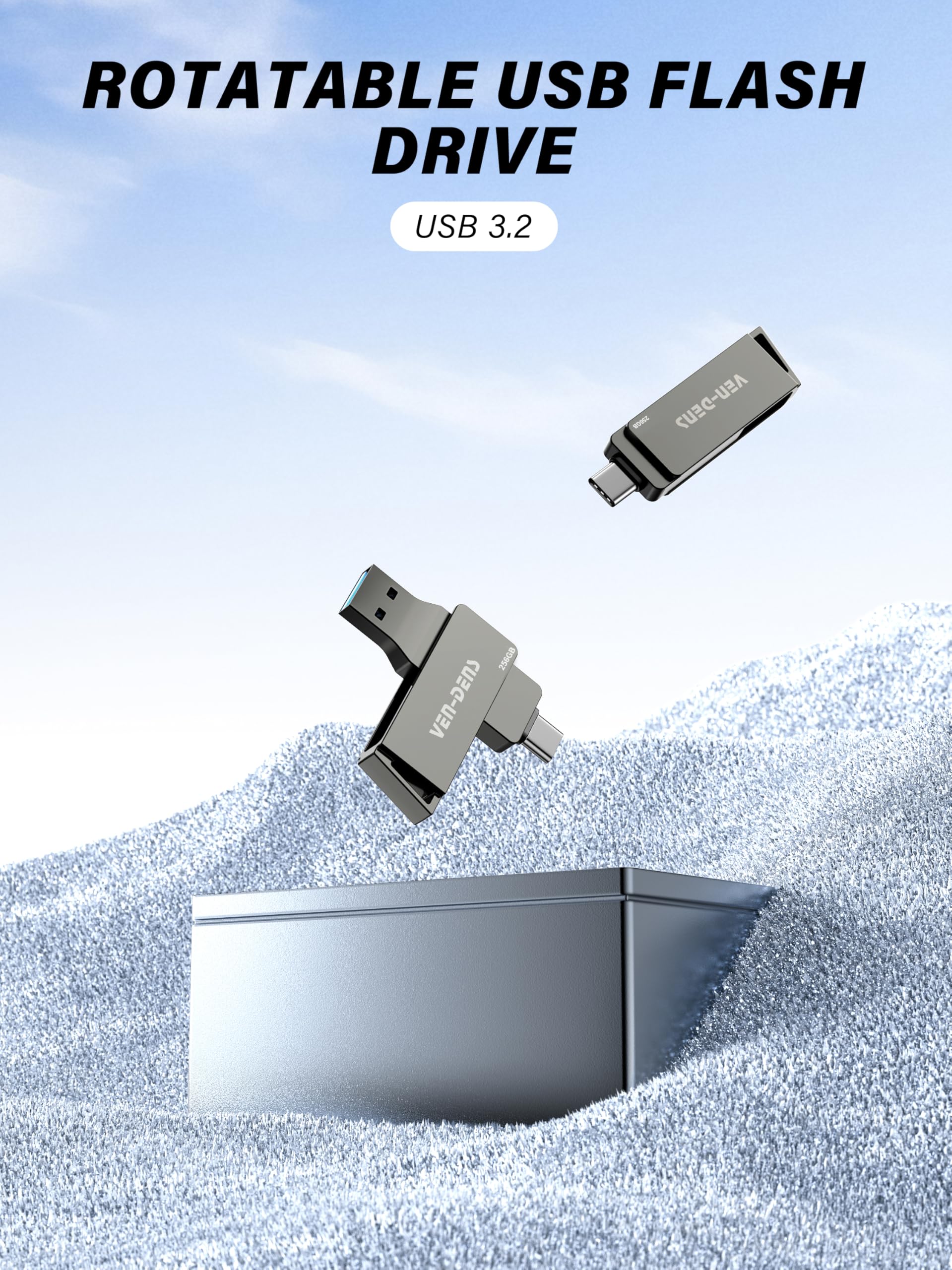 VEN-DENS Chiavetta USB 3.2 2 in 1 con doppia interfaccia di tipo C e USB-A, memoria esterna USB, in lega di zinco ad alta velocità, per Android, laptop, MacBook, Windows, smartphone e PC (256 GB)